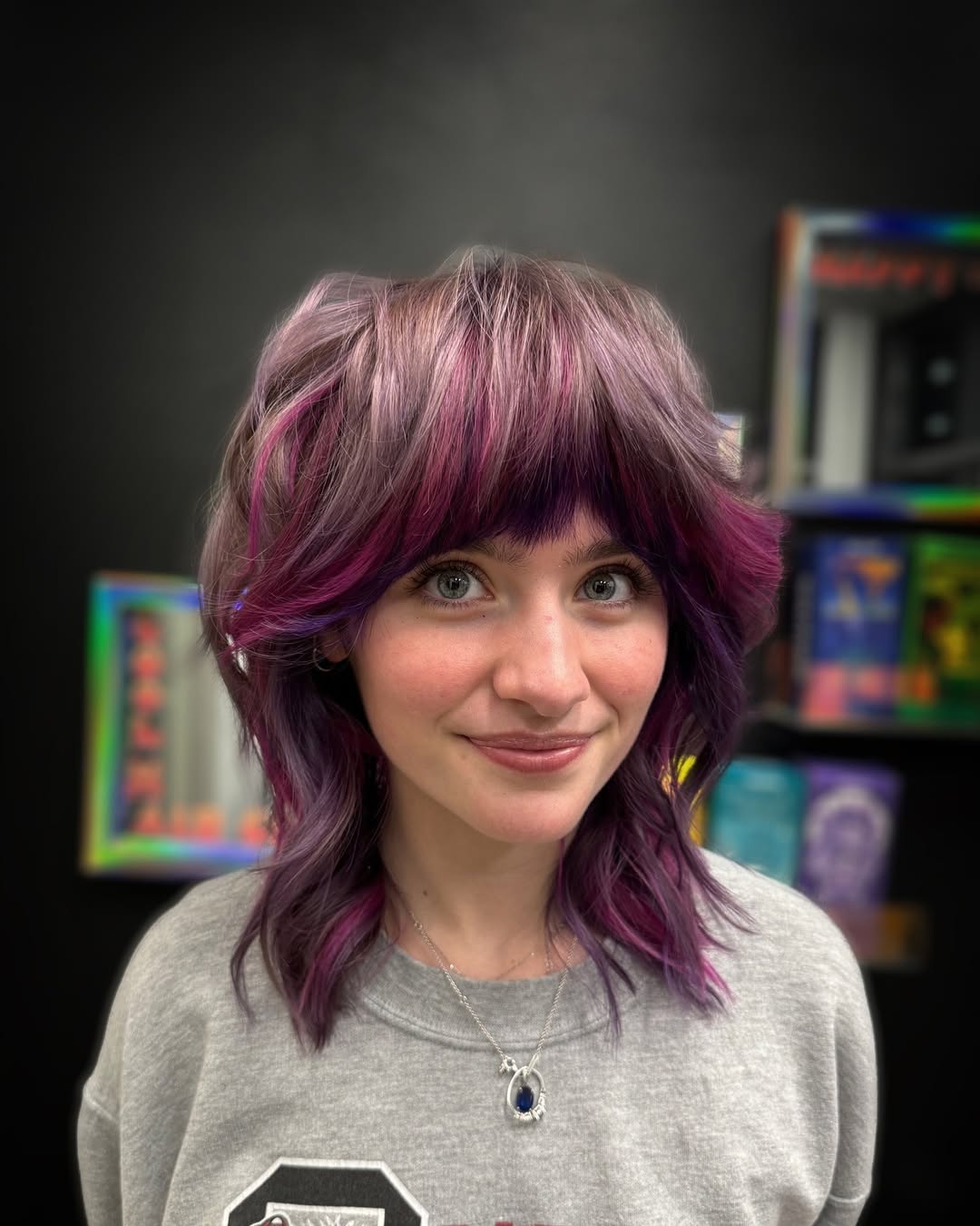 Vibrant Magenta and Lilac Textured Bob