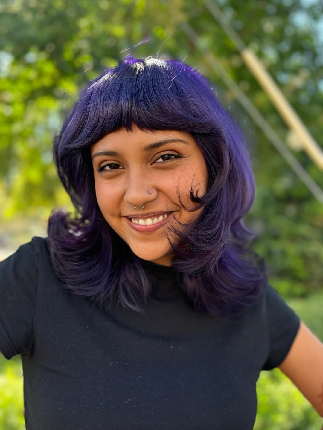 Vibrant Purple Bob with Soft Bangs