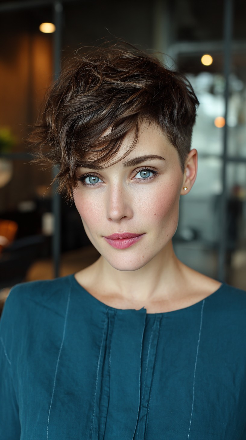 Whimsical Brunette Waves with Side Shave