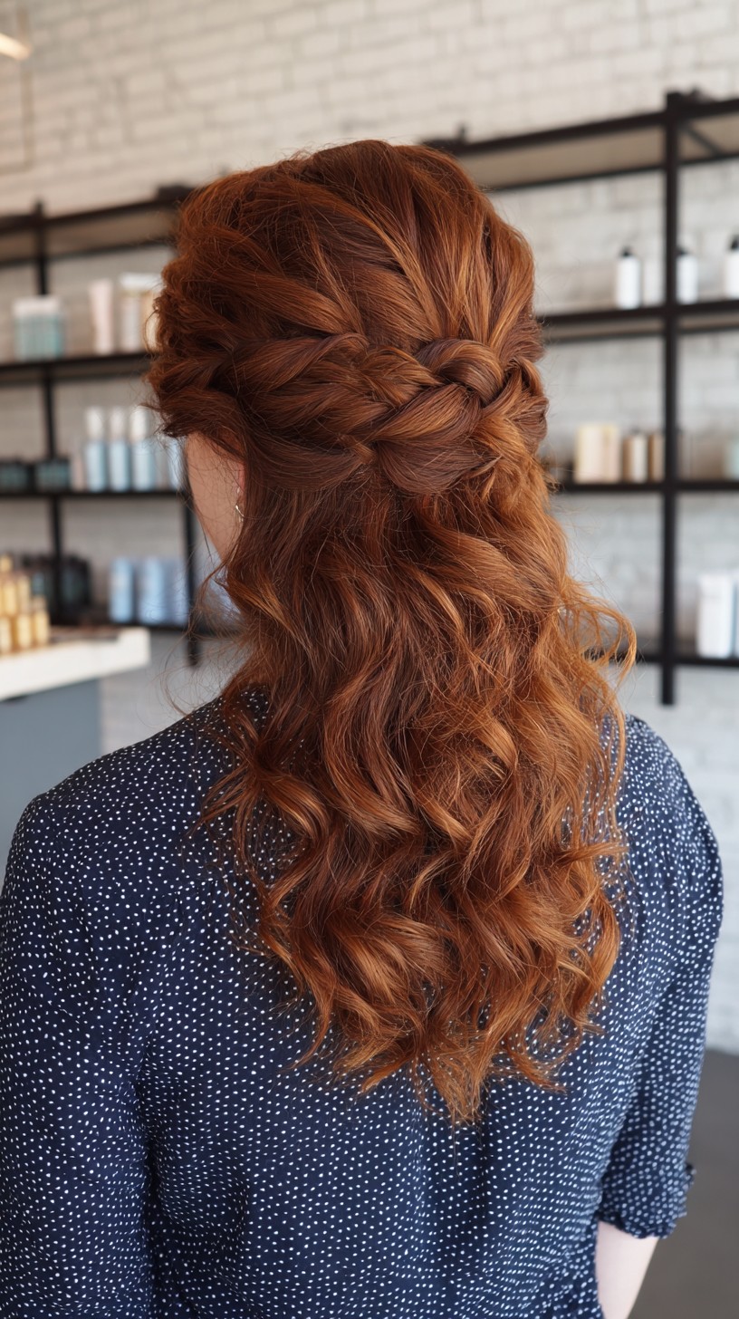 Geflochtene Ingwerlocken mit halboffenem Twist