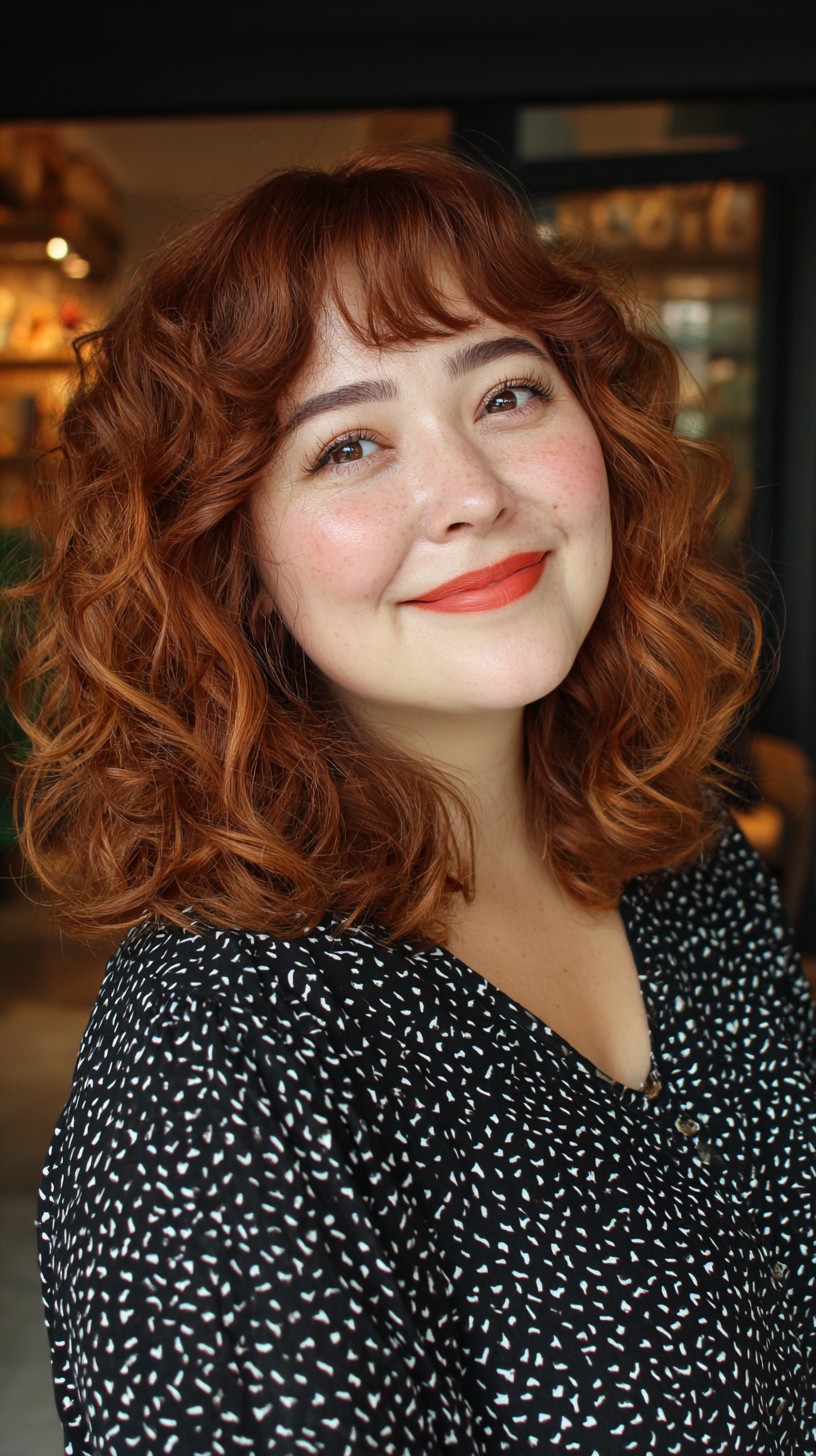 Bouncy Copper Curls with Soft Fringe