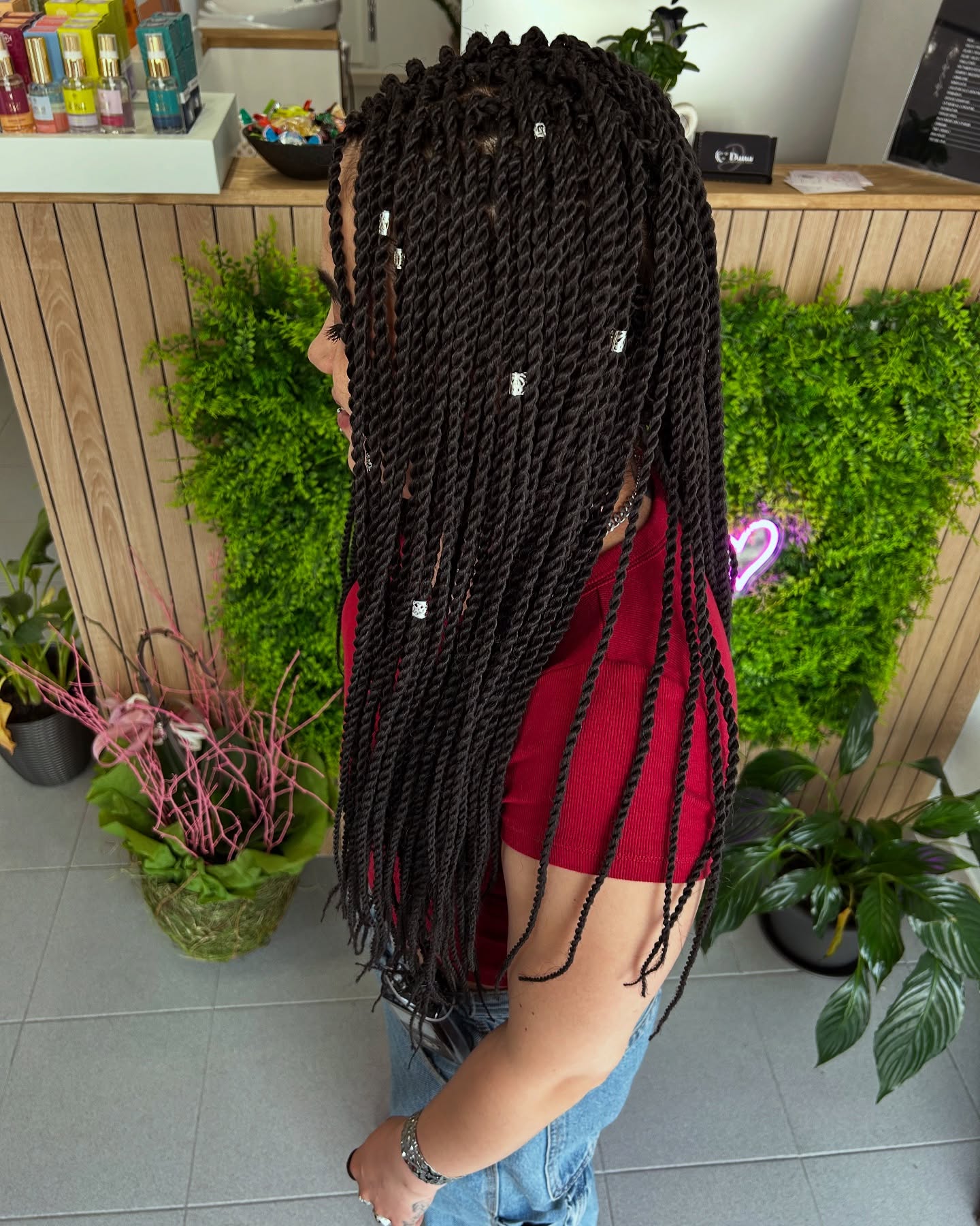 Chic Twisted Crochet Braids with Silver Bead Accents