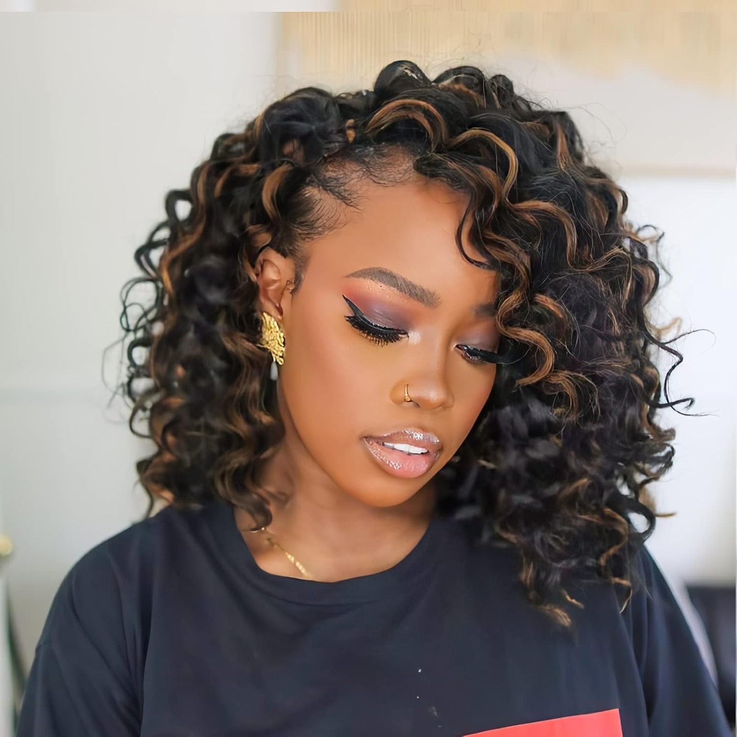 Curly Crochet Bob with Dark Auburn Highlights