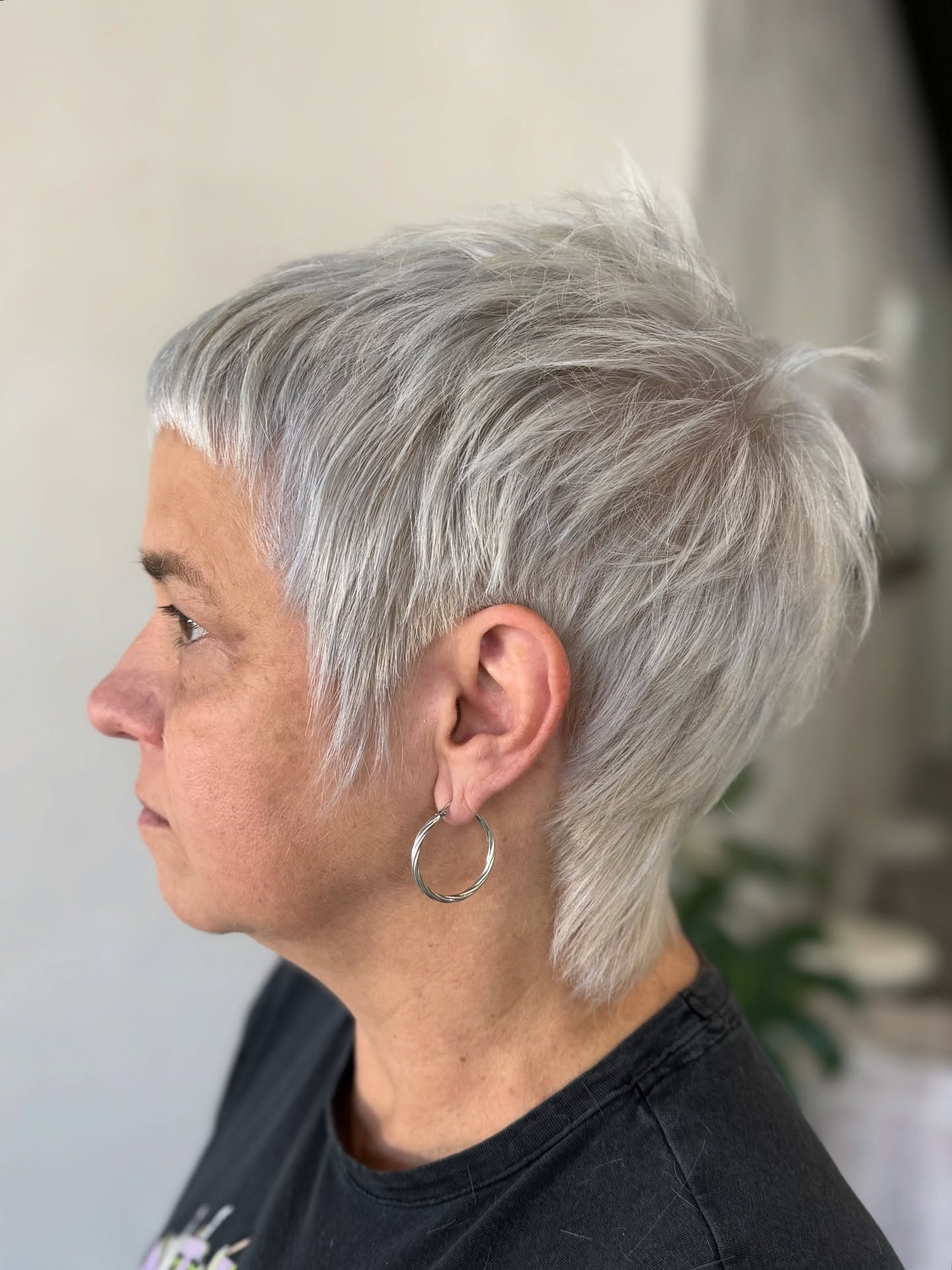 Edgy Silver Textured Pixie with Shaved Sides