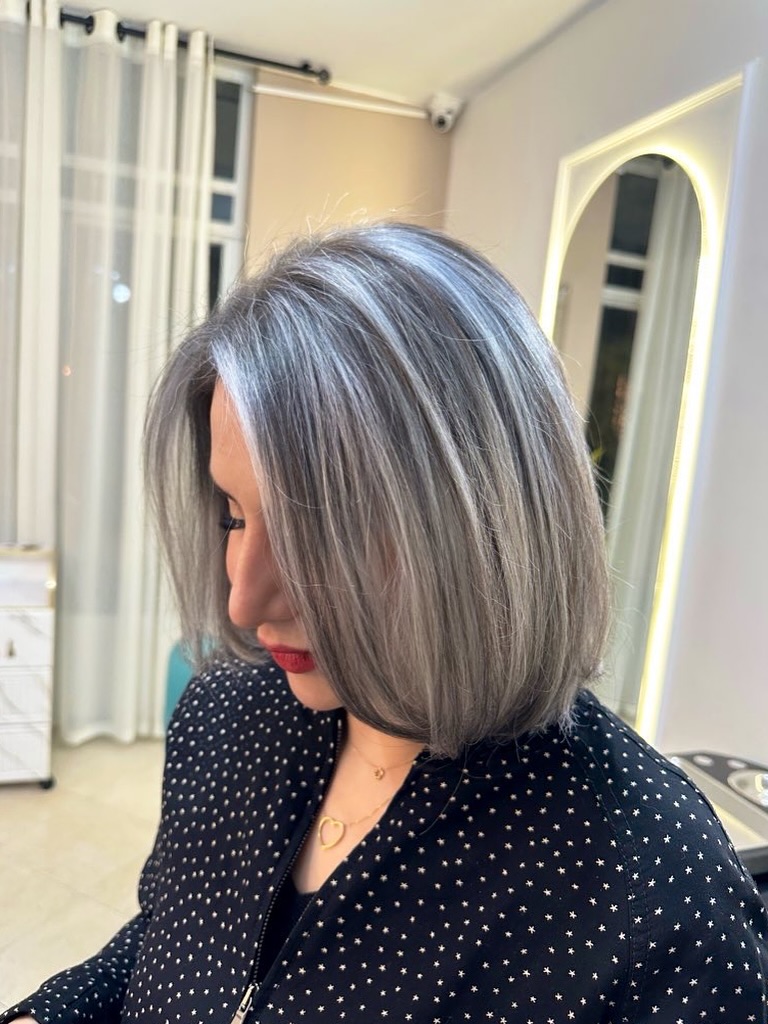 Elegant Silver Asymmetrical Layered Haircut