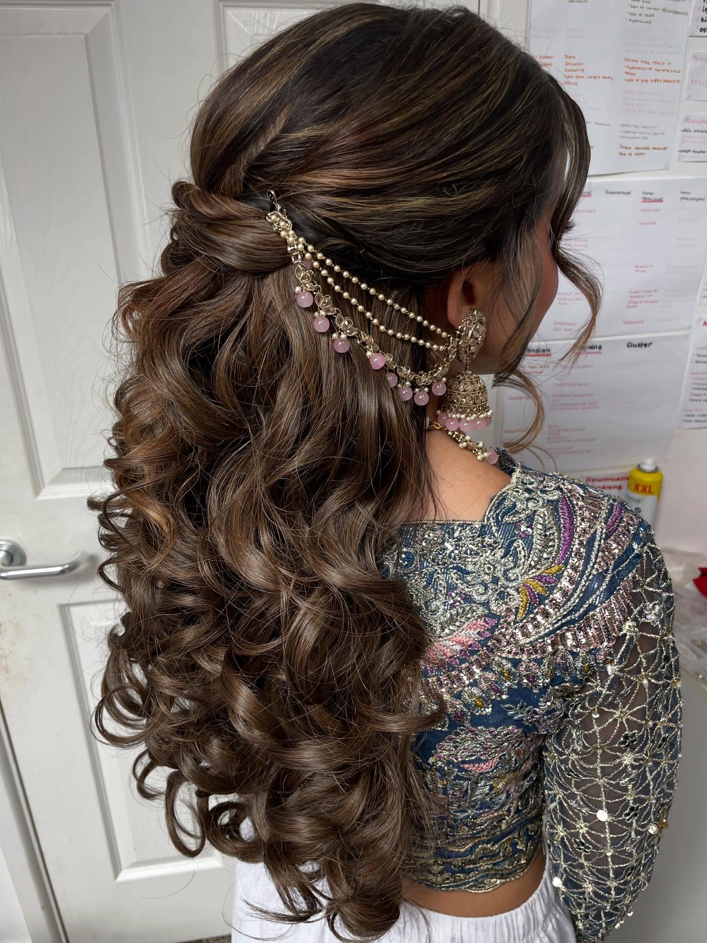 Exquisite Brunette Waterfall of Curls with Beaded Accessory