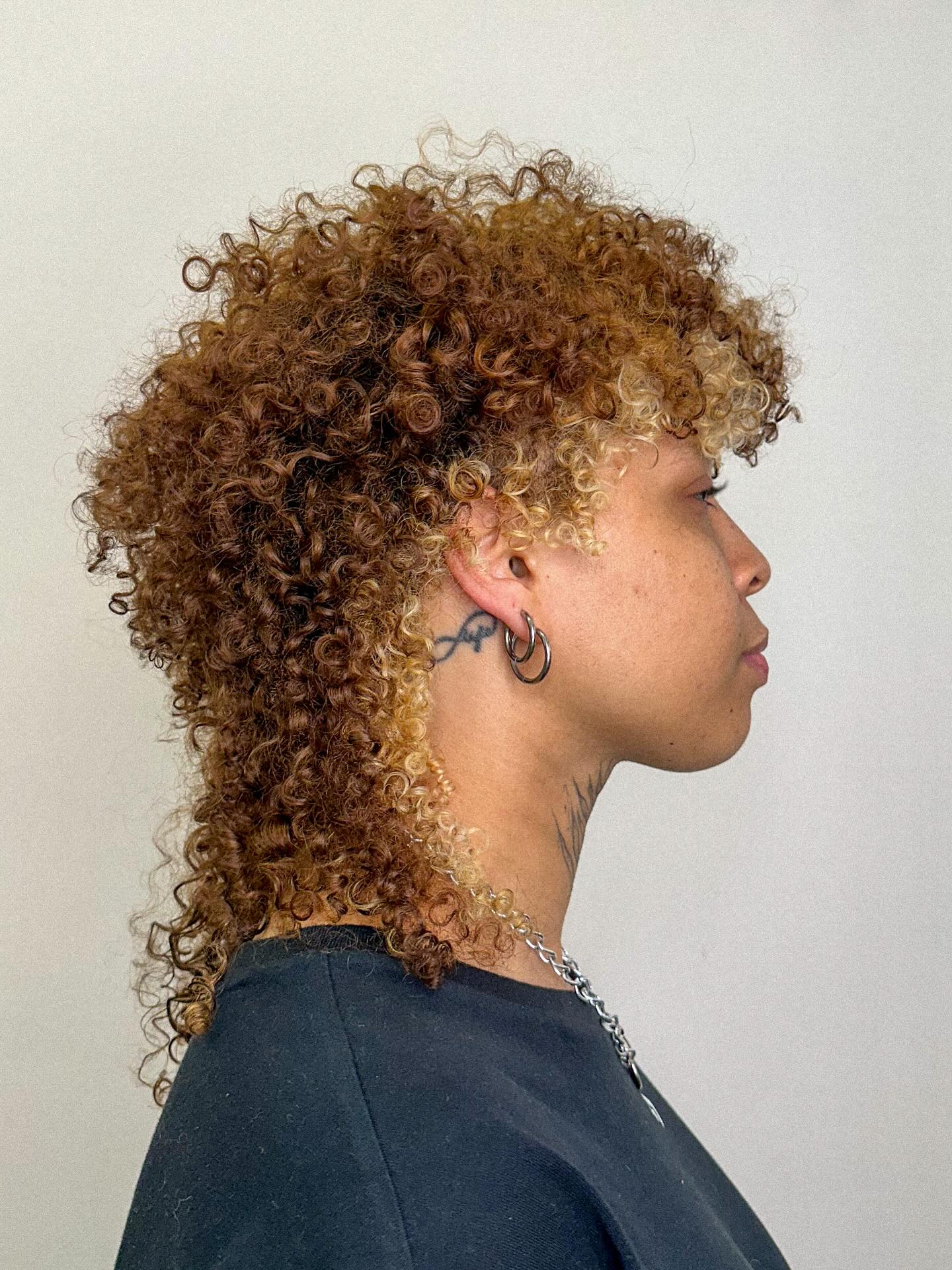 Golden Caramel Curly Mullet with Natural Undulations