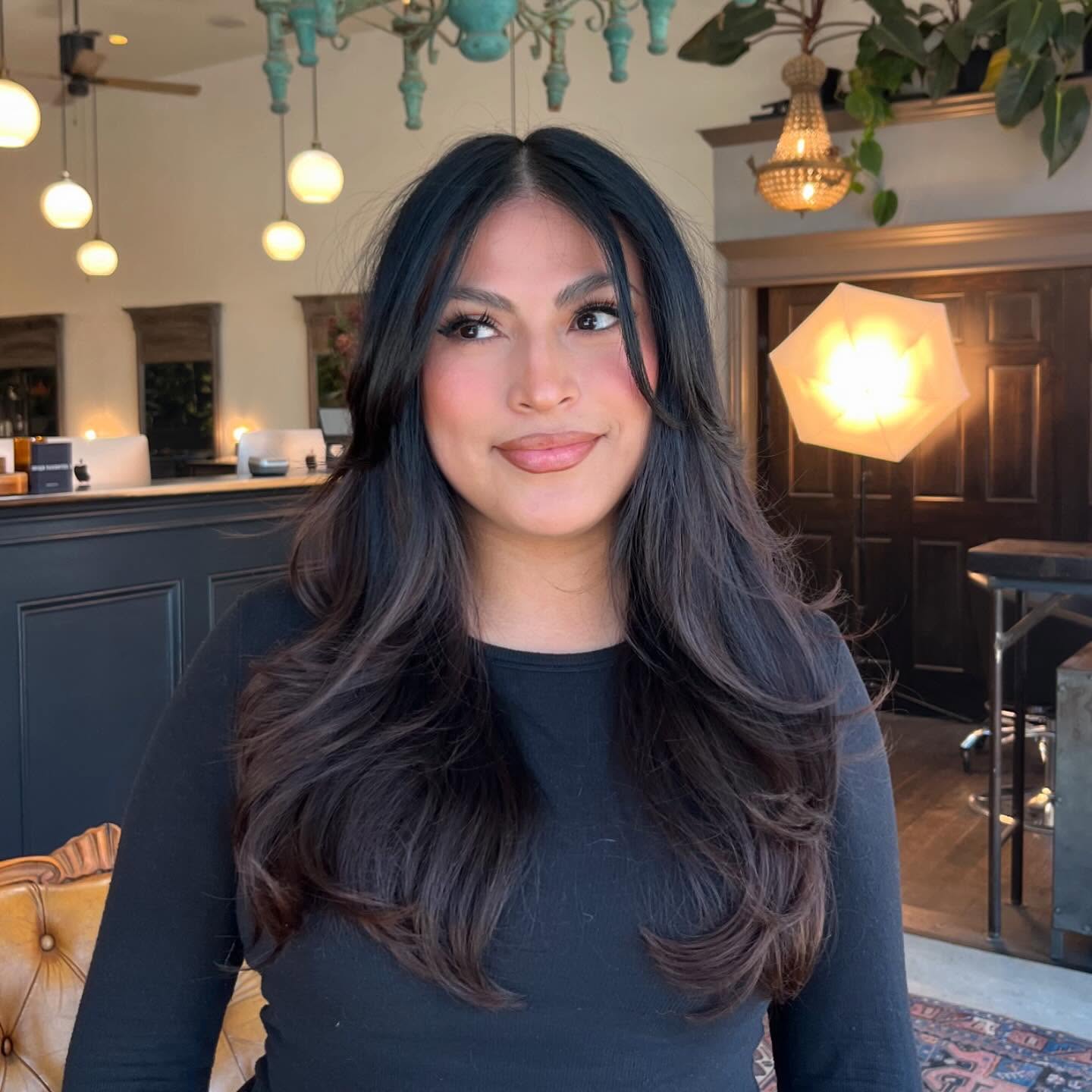 Luxurious Deep Chestnut Layers with Voluminous Ends