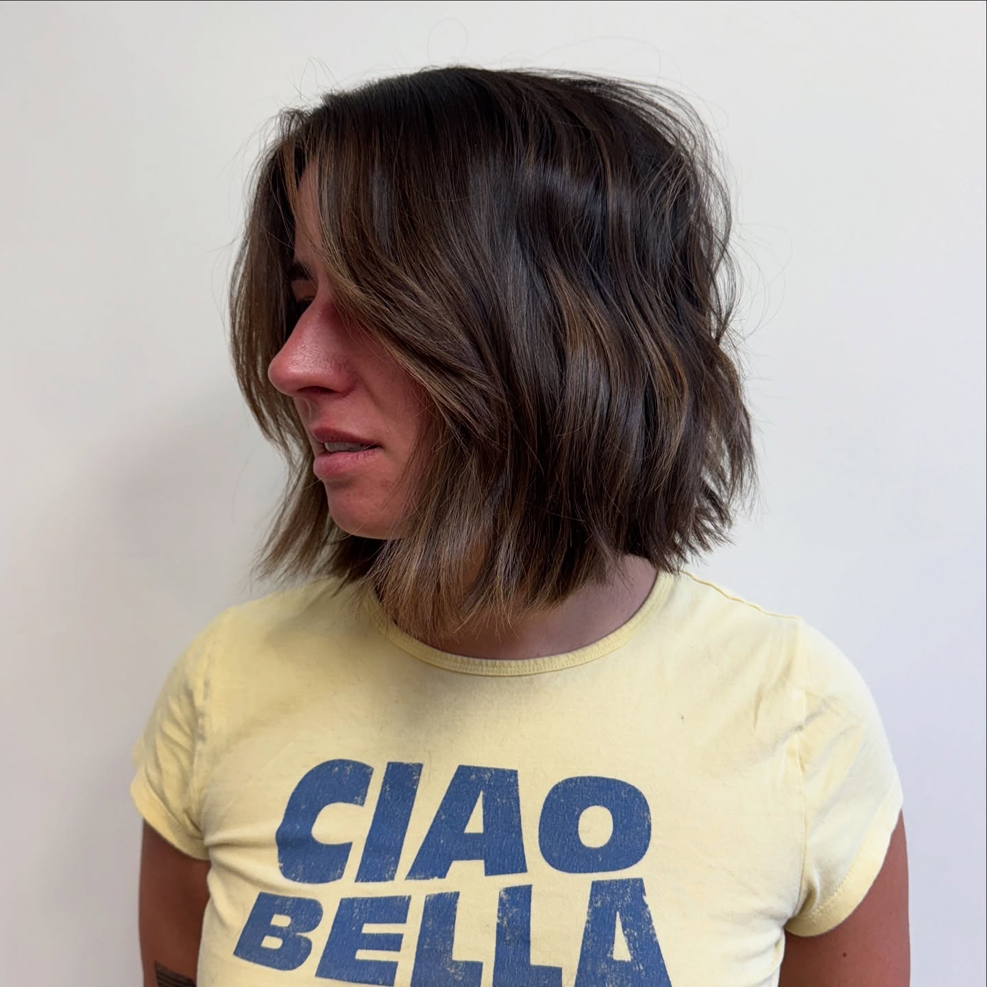 Modern Tousled Brunette A-Line Bob