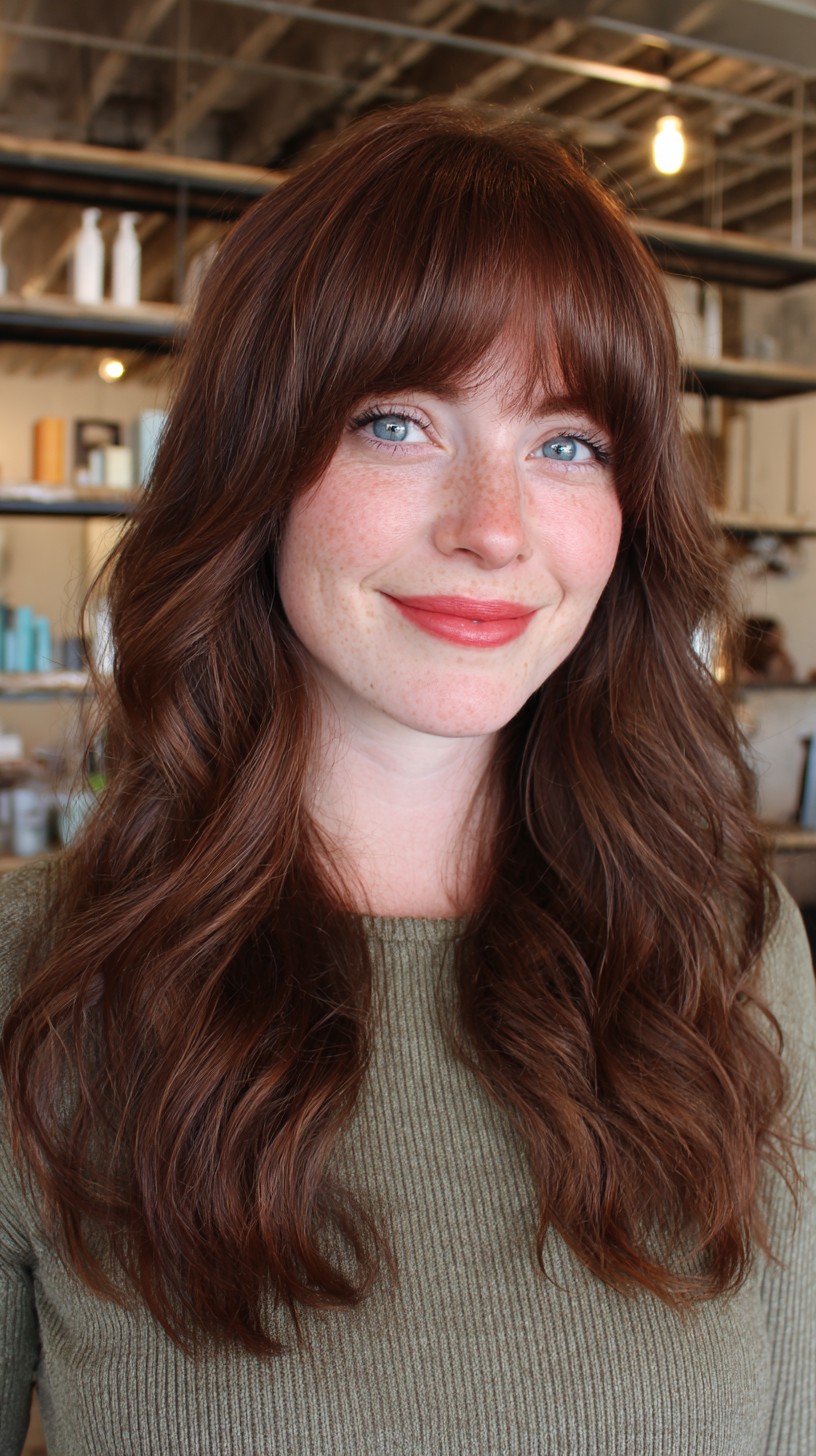 Rich Auburn Waves with Wispy Fringe
