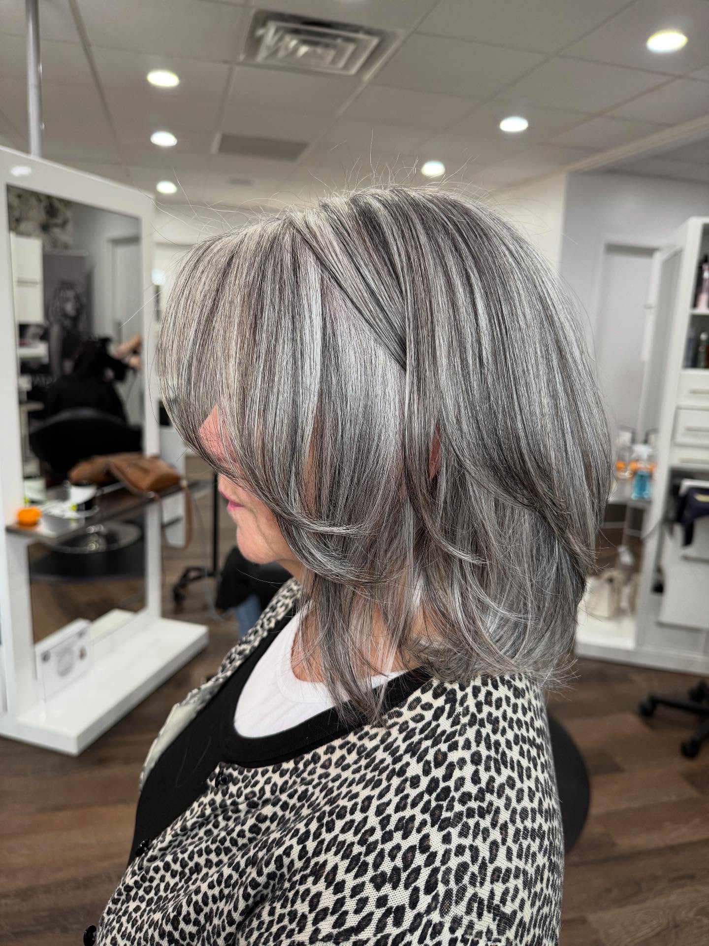 Silvery Sleek Shoulder-Length Layered Cut