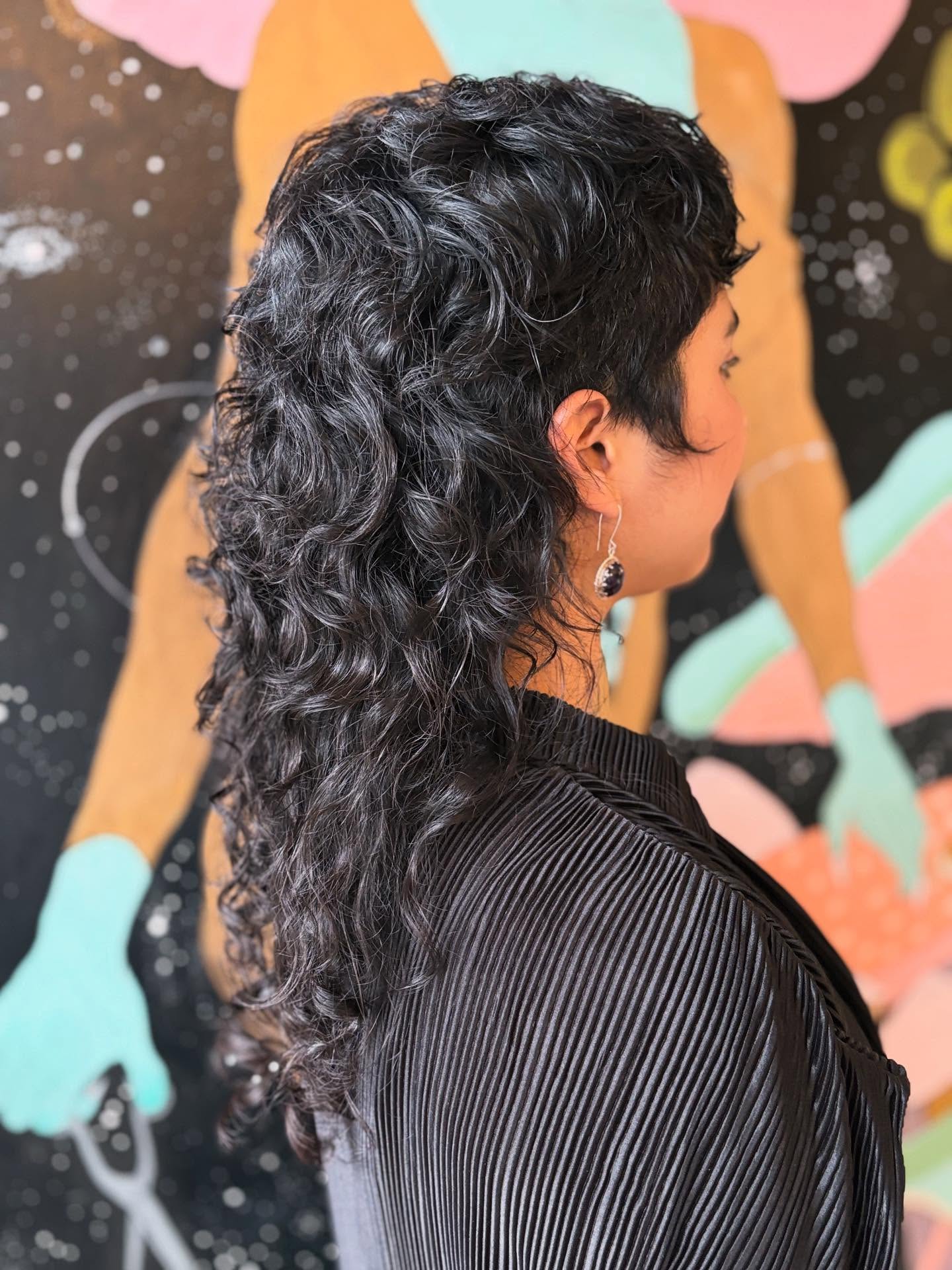 Sleek Curly Mullet with Soft Tumbling Waves