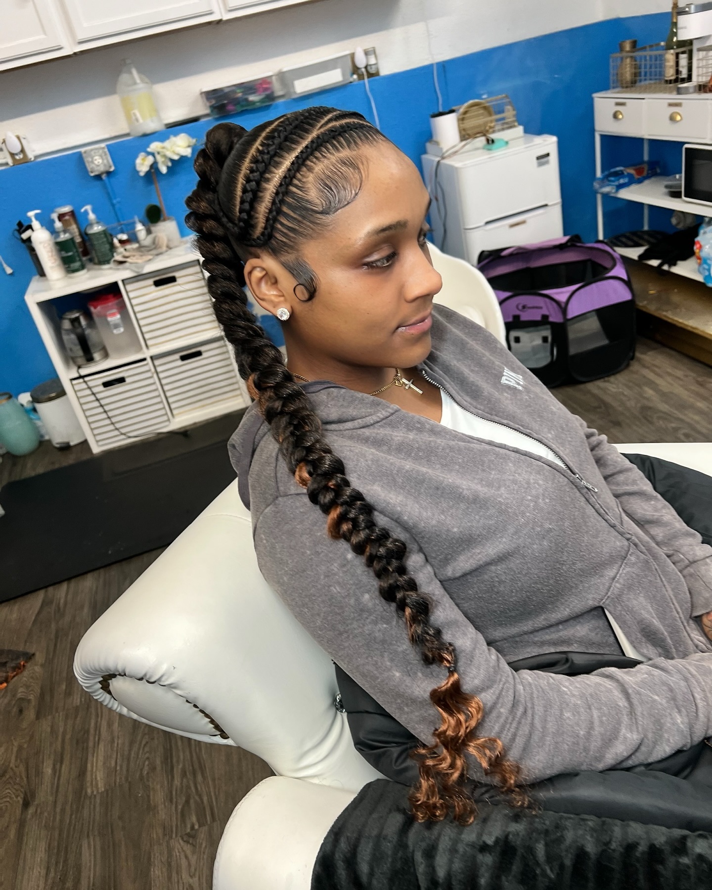 Sleek Dual-Toned Cornrow Braids with Tapered Tips