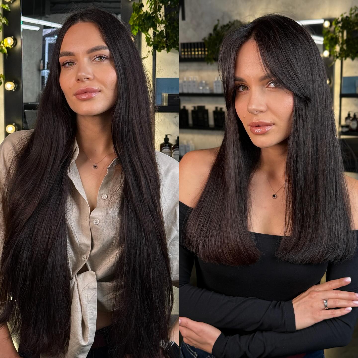 Sleek Espresso Long Layers with Face-Framing Highlights