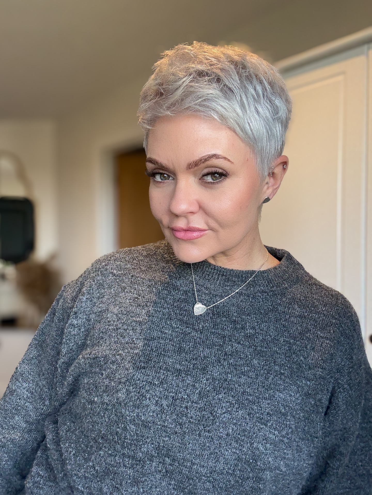 Sleek Silver Pixie with Textured Top