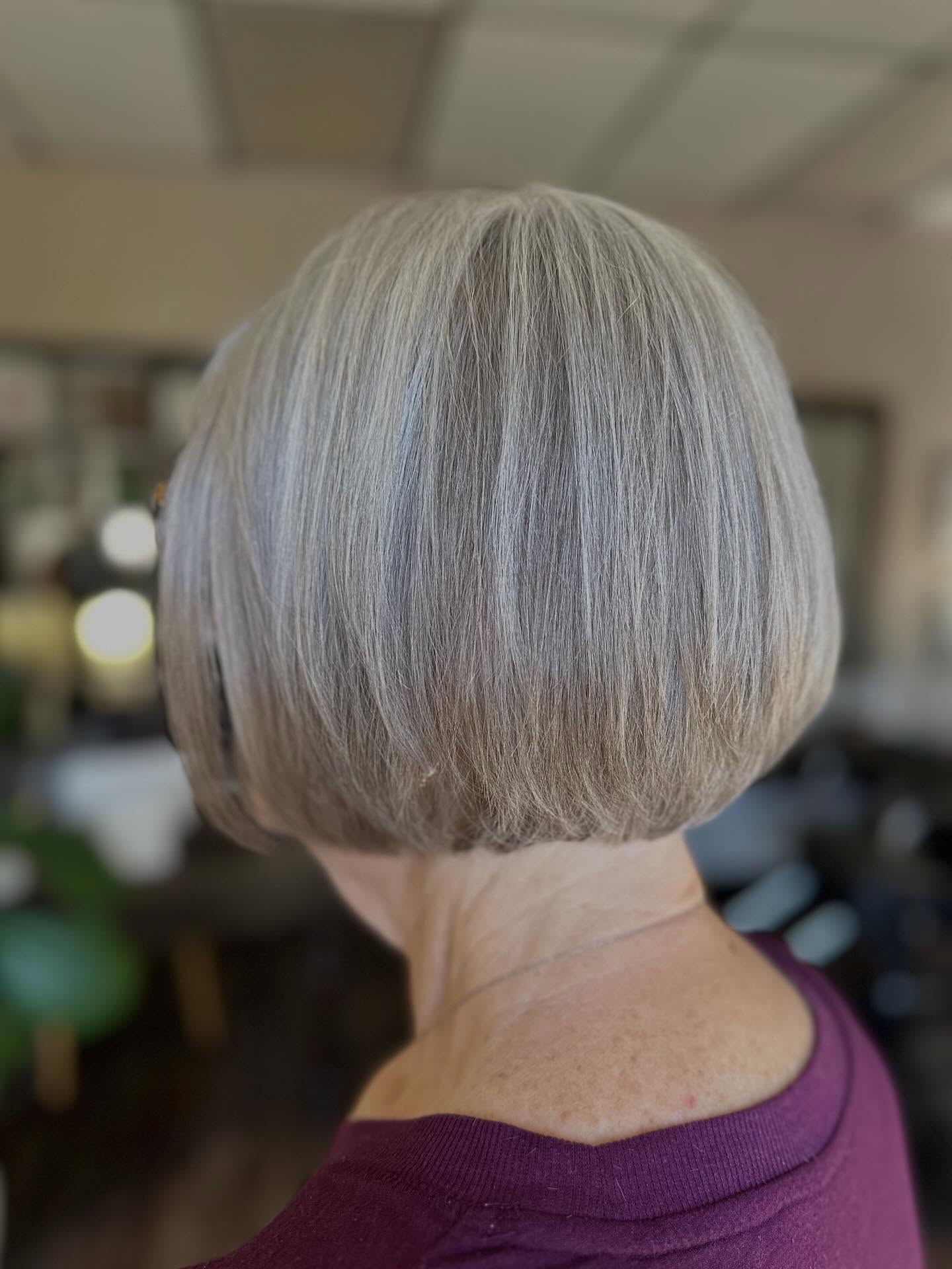 Sleek Silver Rounded Bob with Natural Texture