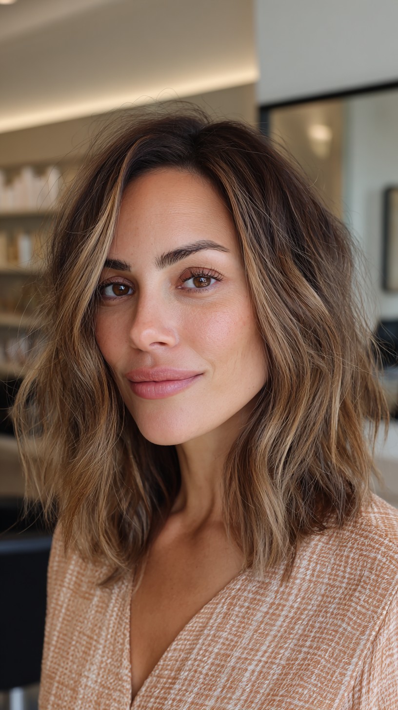 Soft Rooted Mocha Lob with Beachy Texture