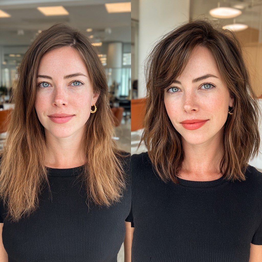 Textured Shoulder-Length Shag with Fringe