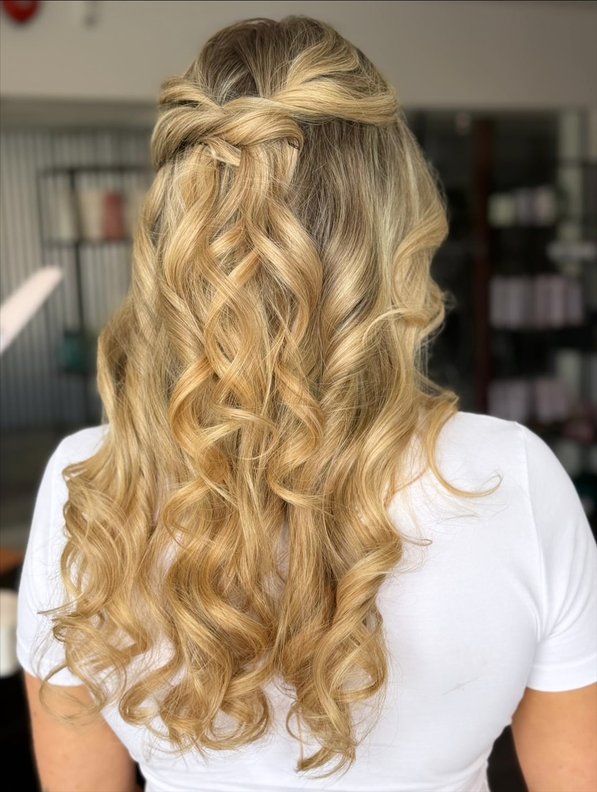 Twisted Blonde Tendrils Half-Up Cascading Style