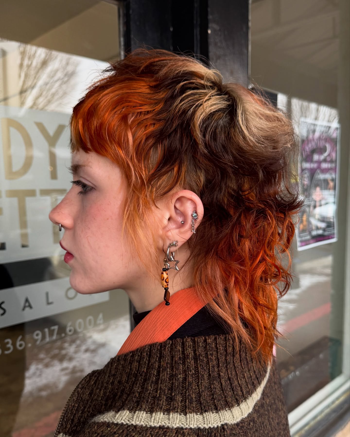 Vibrant Auburn Curly Shag with Twisted Bun