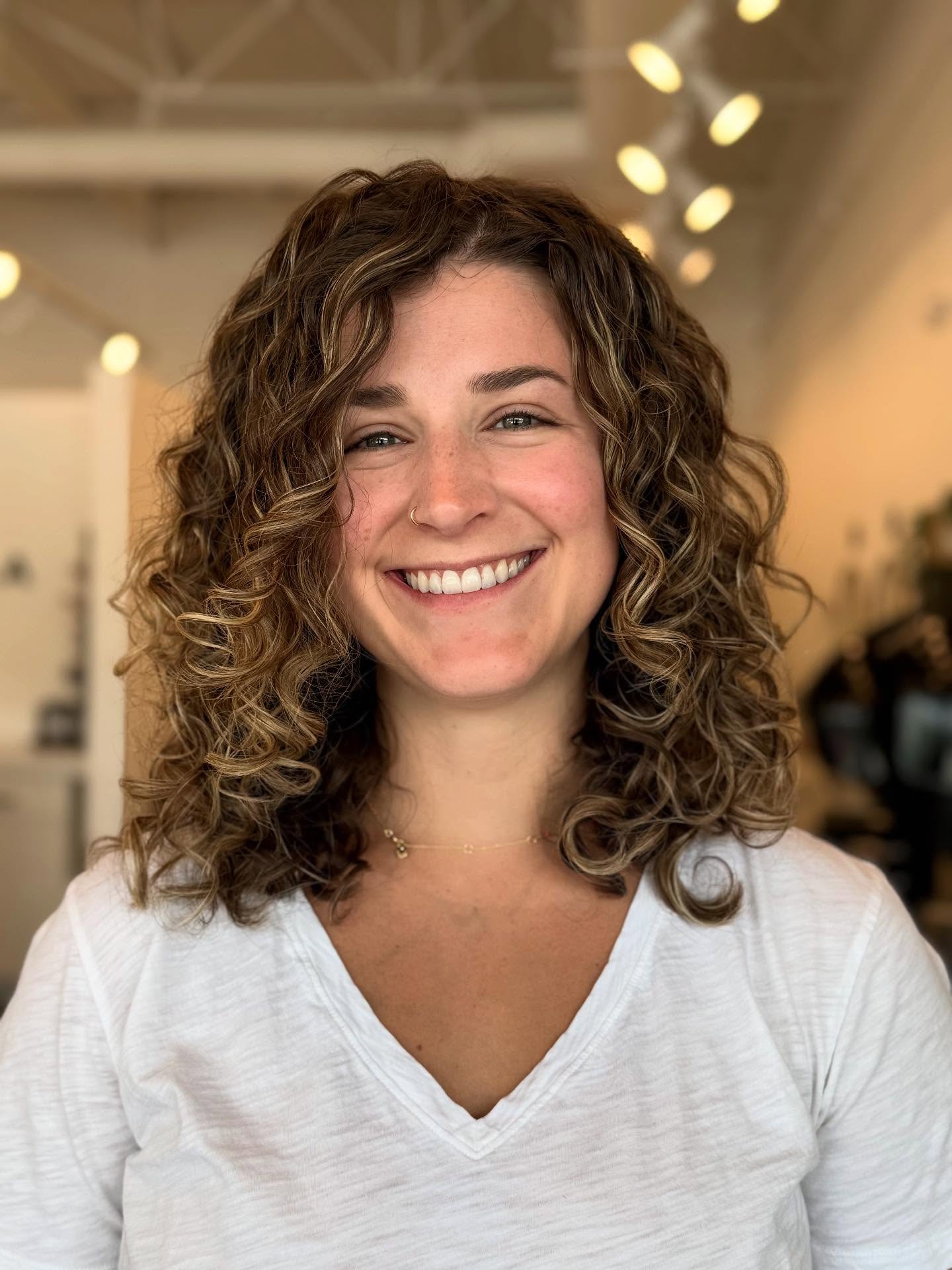 Flowing Caramel Swirls on Mid-Length Curls