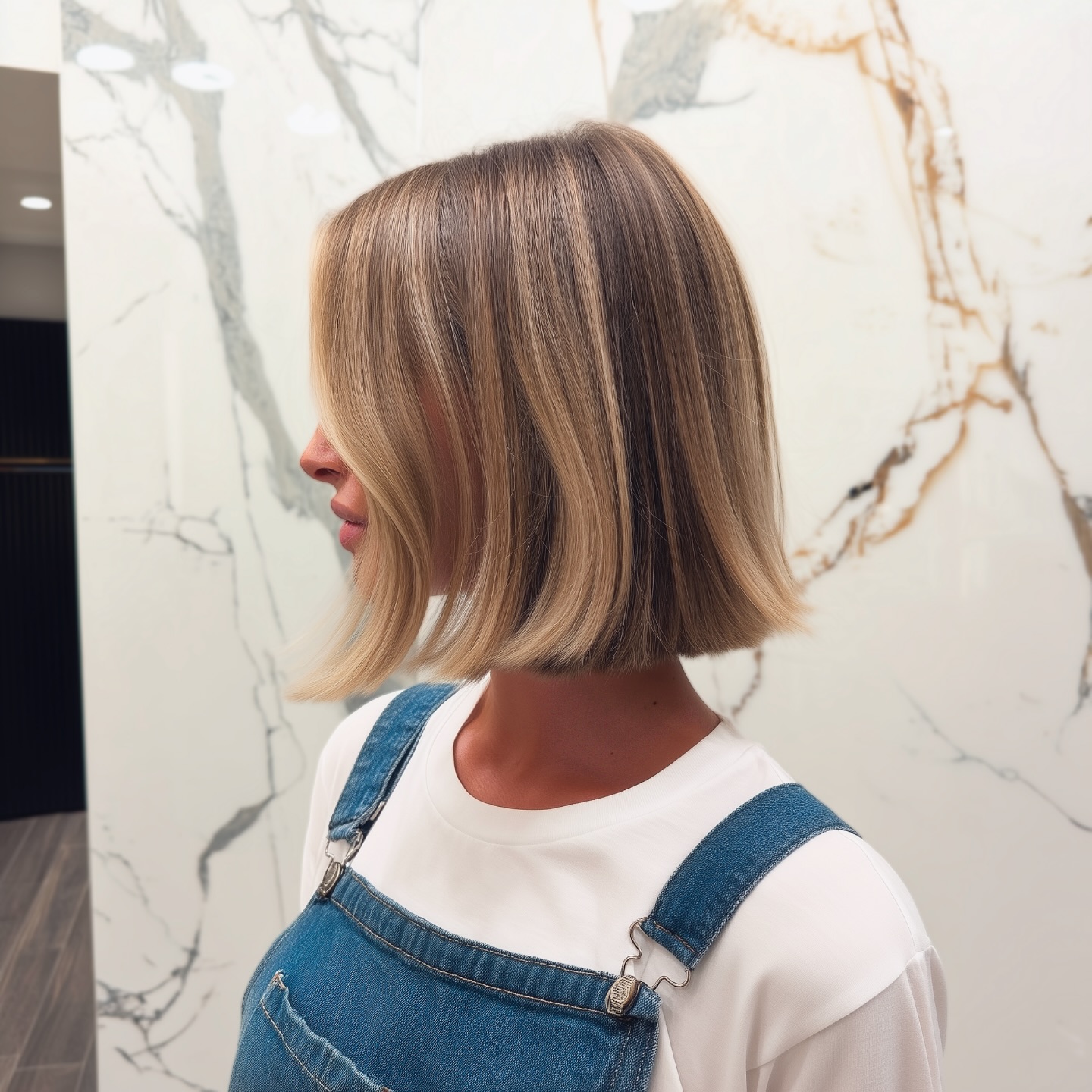 Glossy Golden Blonde Bob with Subtle Balayage
