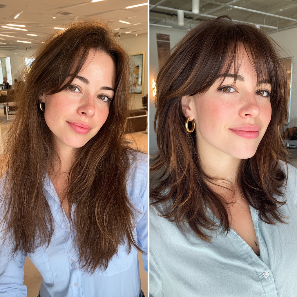 Transformative Shoulder-Length Cut with Soft Fringe