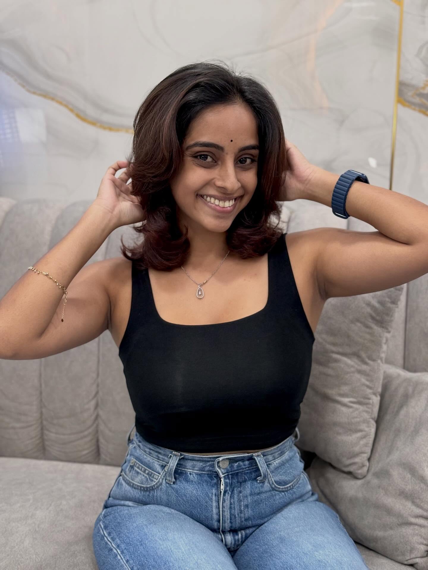 Rich Auburn Shoulder-Length Curls with Voluminous Body