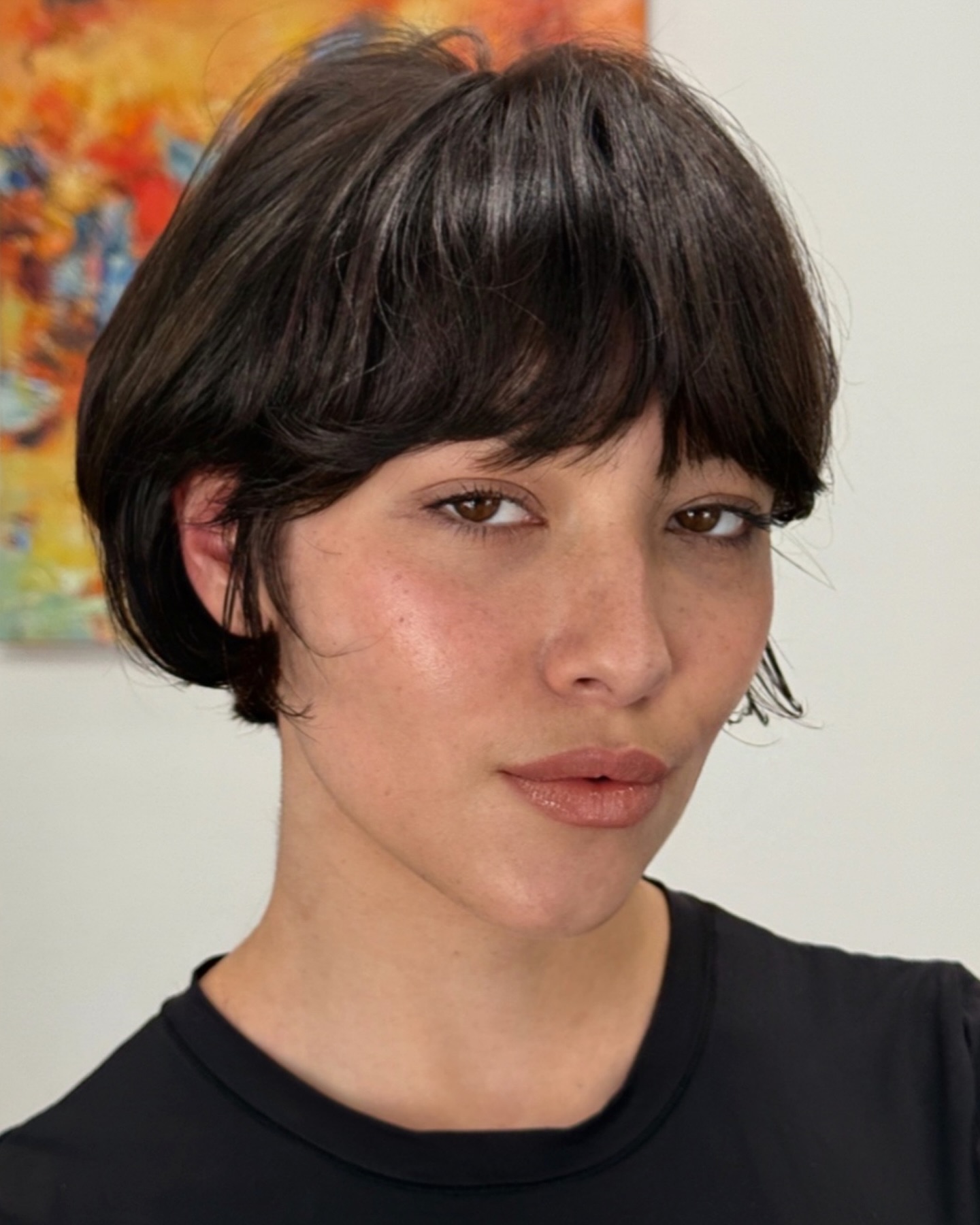 Sleek Chestnut Bob with Tousled Bangs