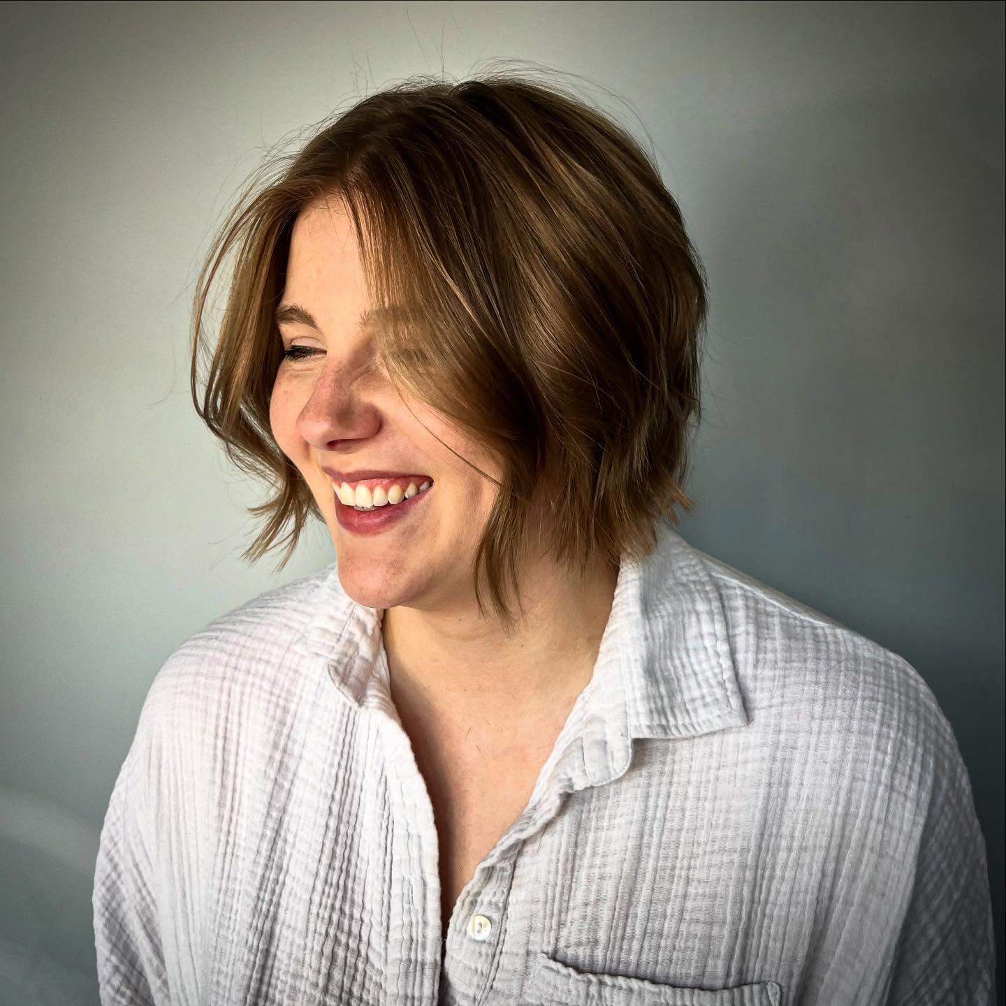 Softly Tousled Caramel Layered Bob