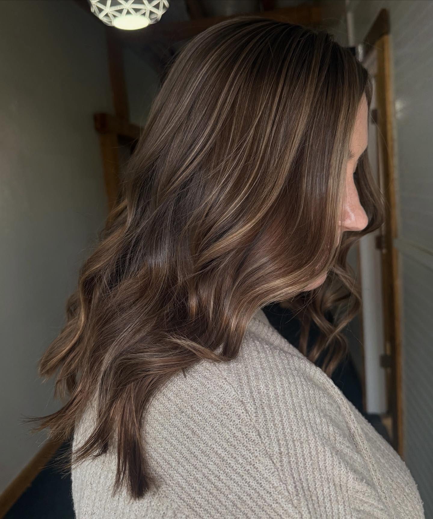Elegantly Tousled Chestnut Waves with Subtle Gradation