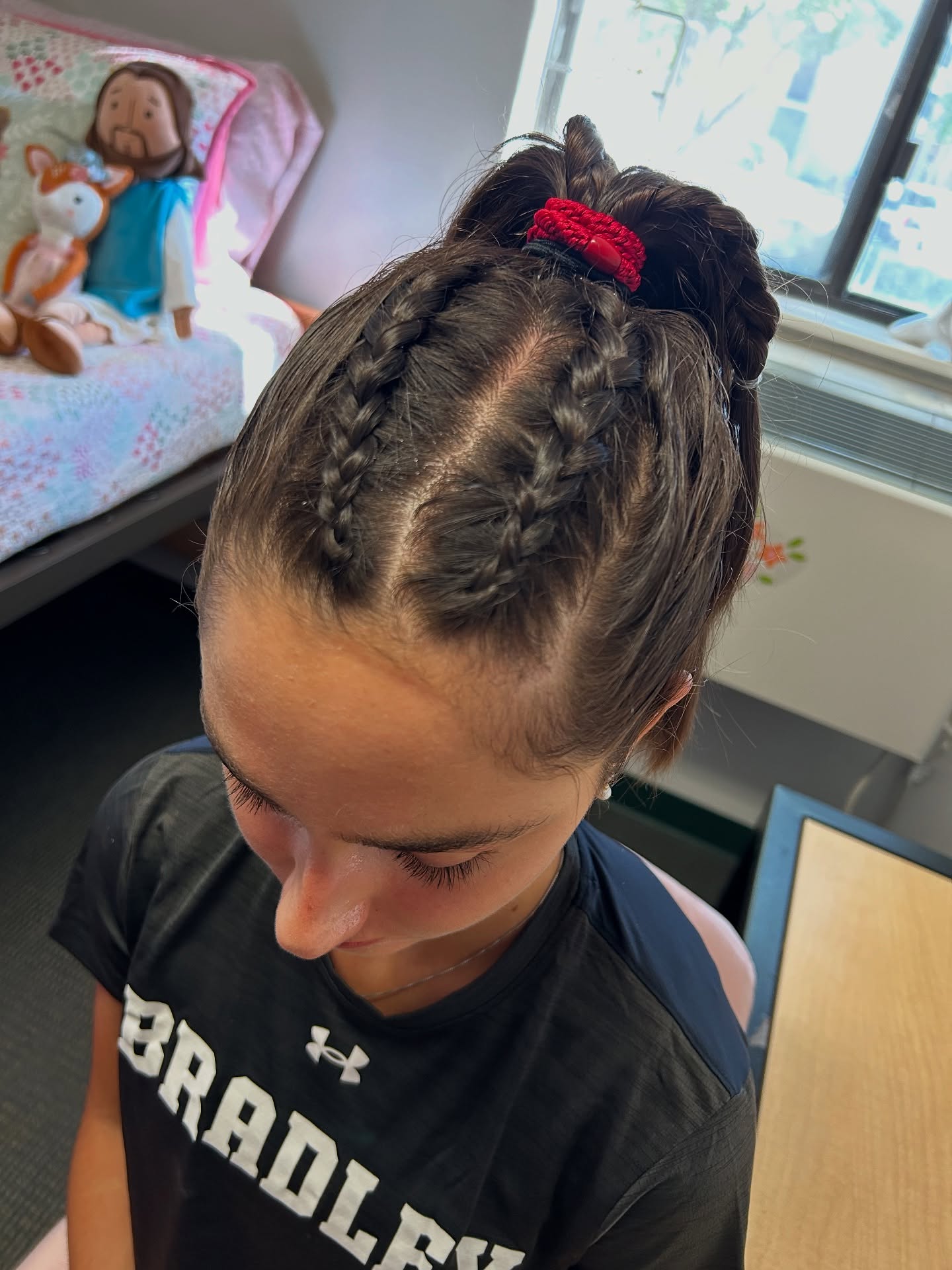 Active Double French Braids with High Ponytail