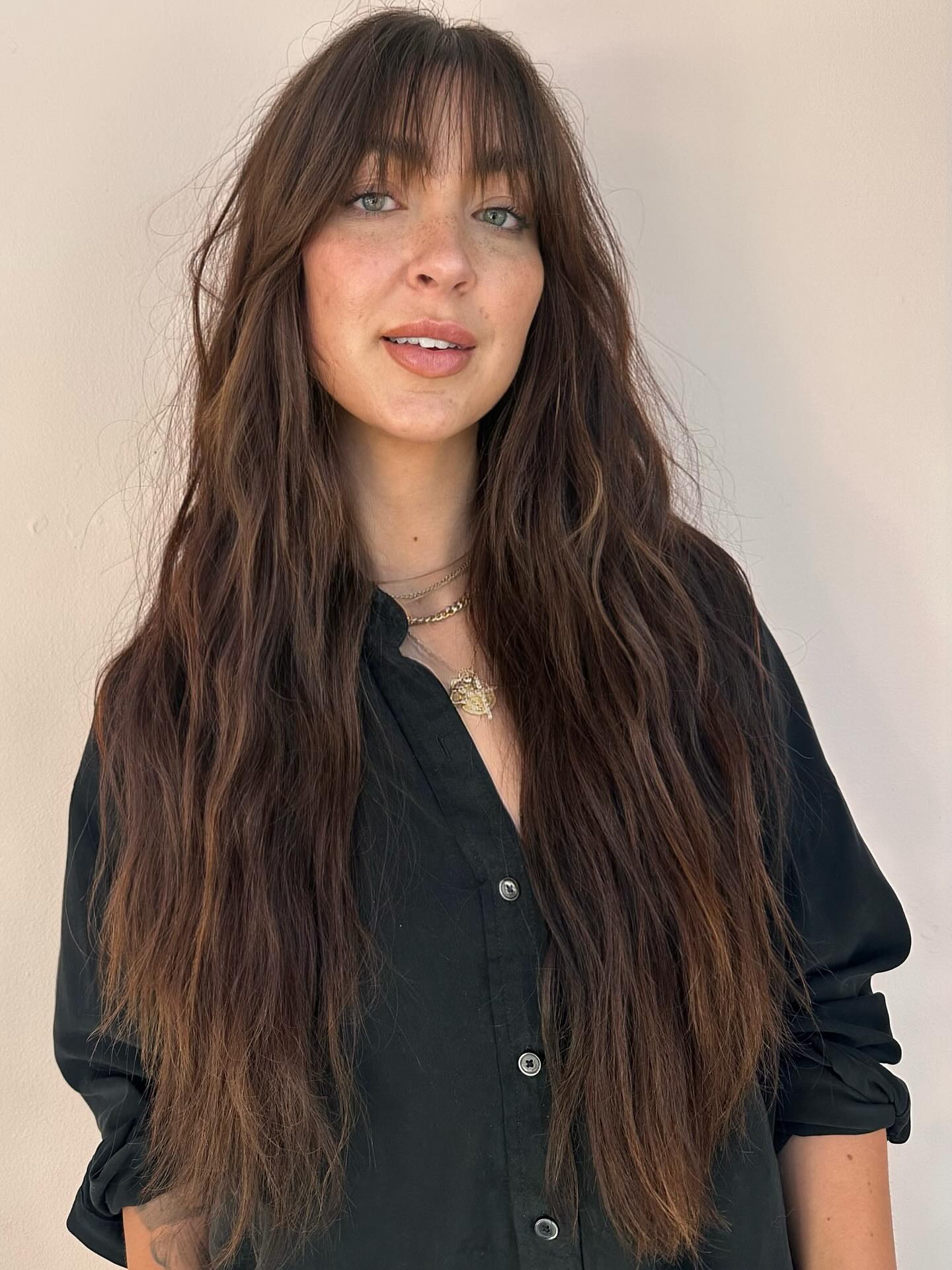 Bohemian Long Waves with Textured Bangs