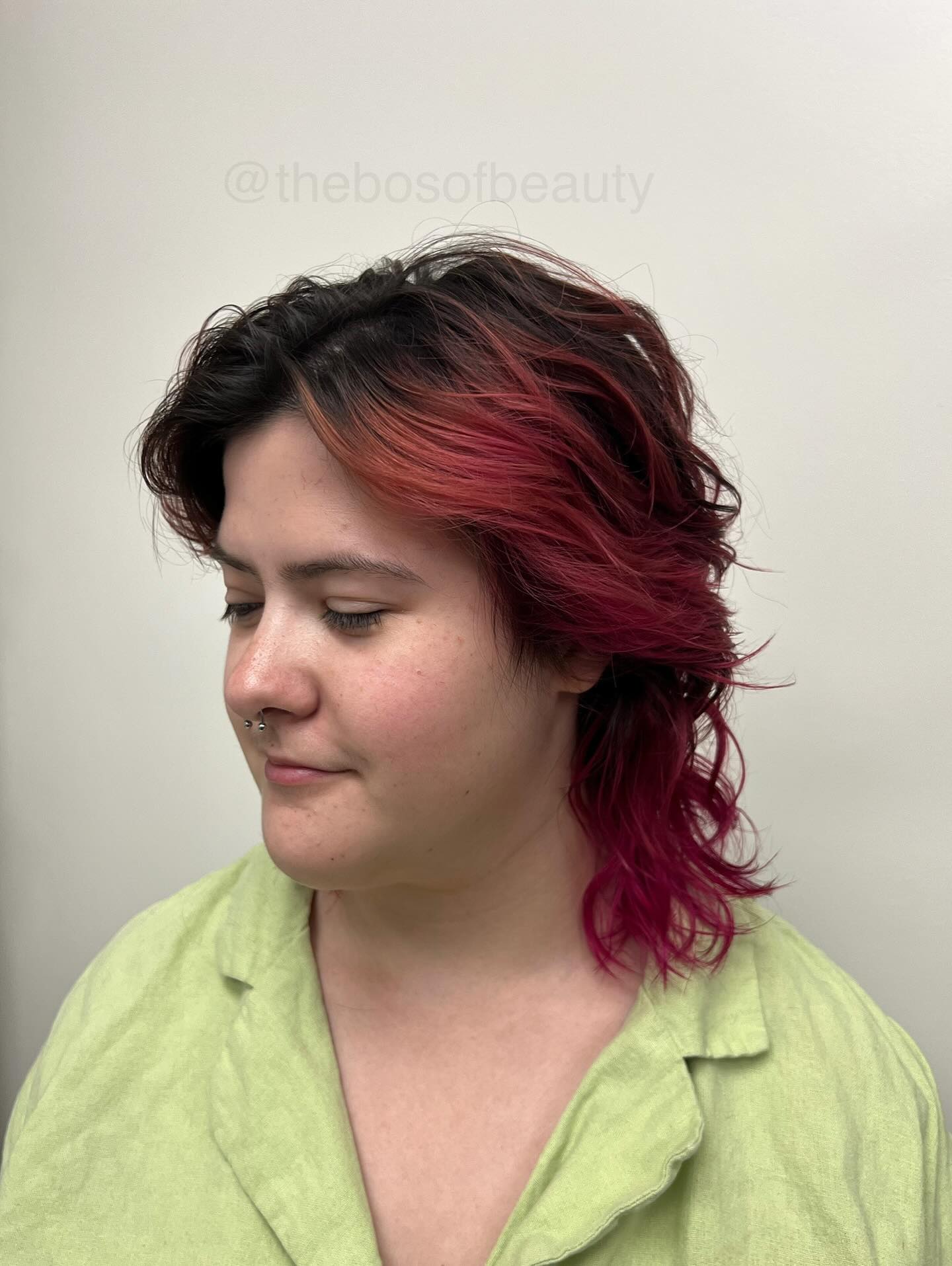 Bold Textured Wolfcut with Fiery Pink Tips