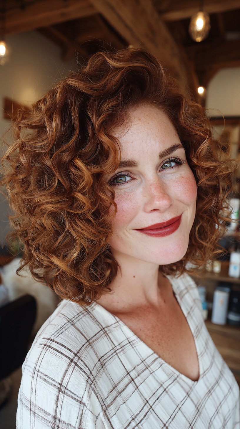 Bouncy Auburn Curls with Face-Framing Layers