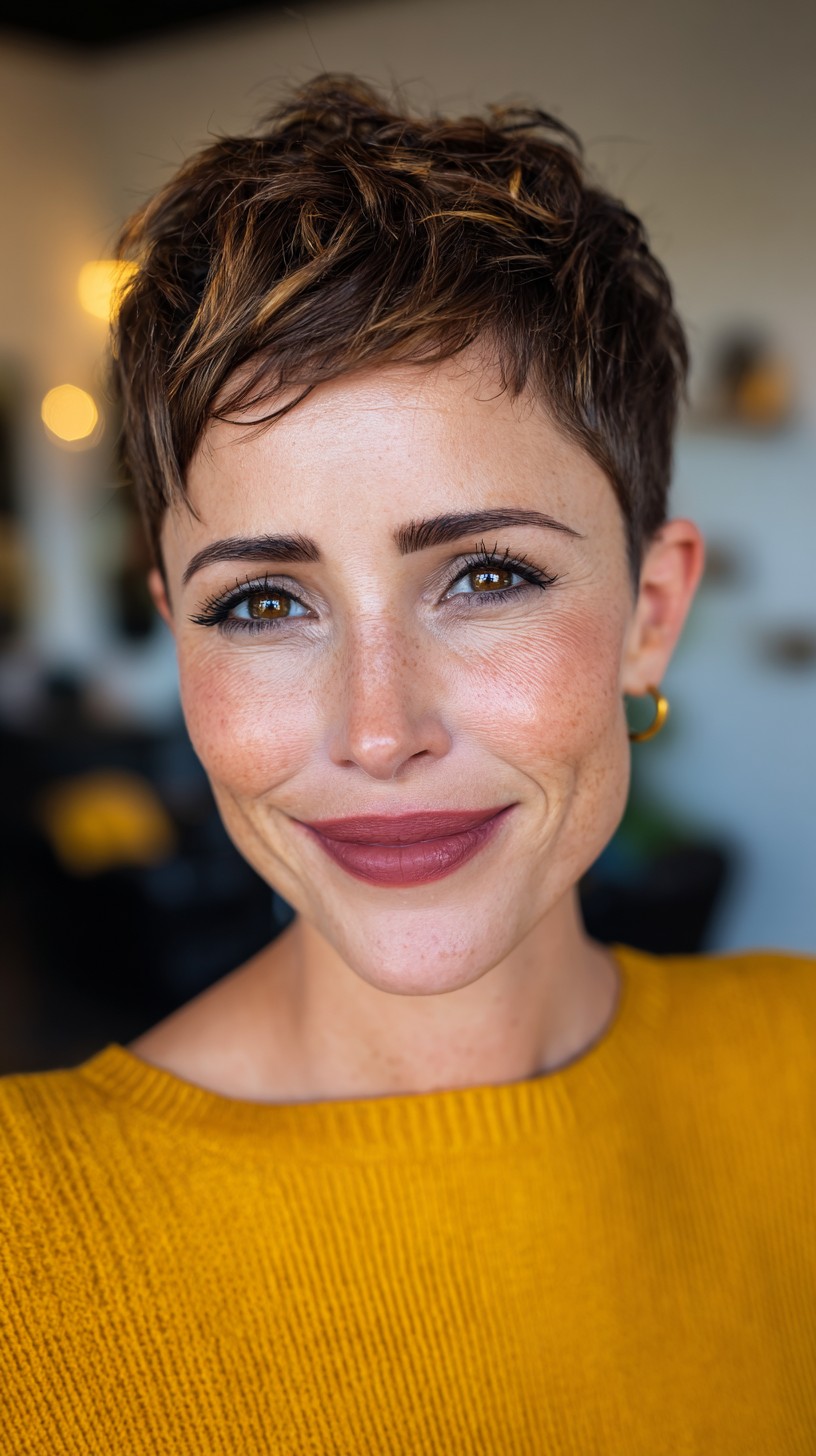Charming Caramel-Toned Textured Pixie