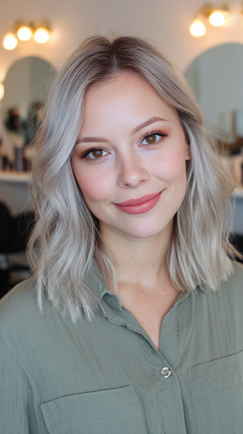 Chic Textured Long Bob with Soft Blonde Highlights