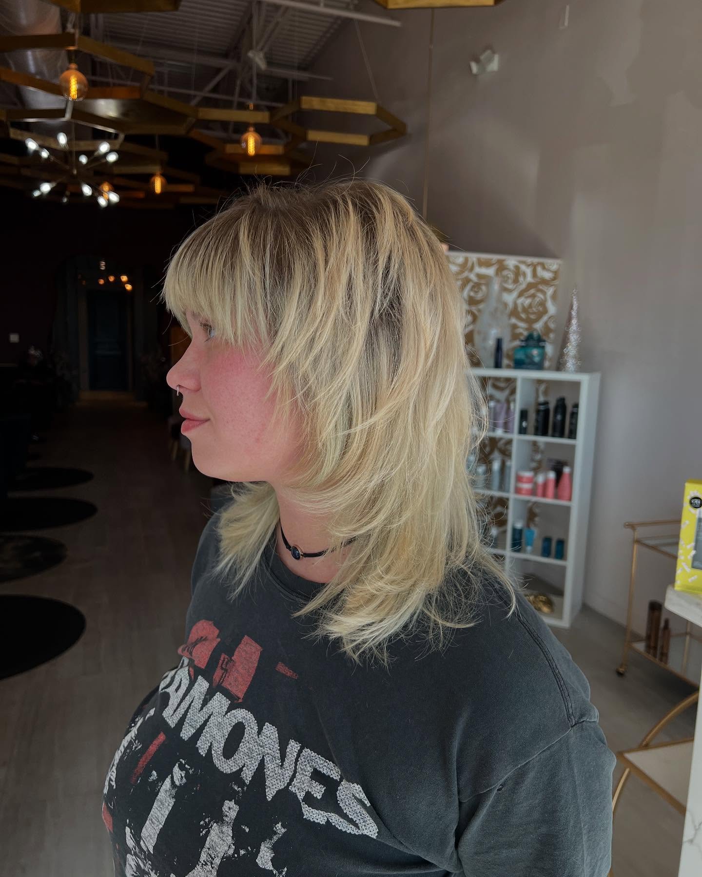 Choppy Layered Shag Wolfcut with Blunt Bangs