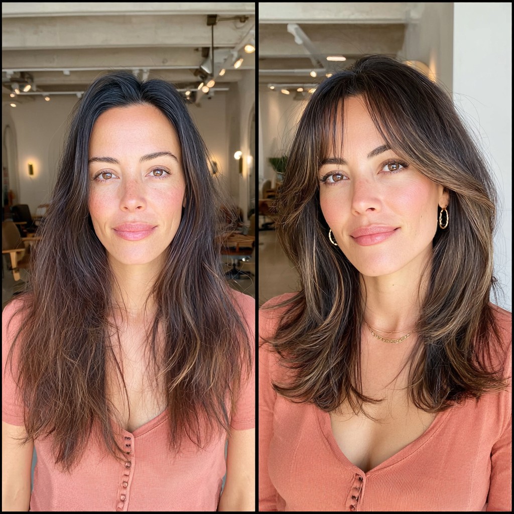 Dynamic Chestnut Shag with Feathered Ends