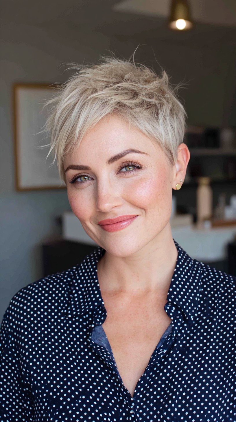 Effortlessly Chic Blonde Pixie with Textured Layers