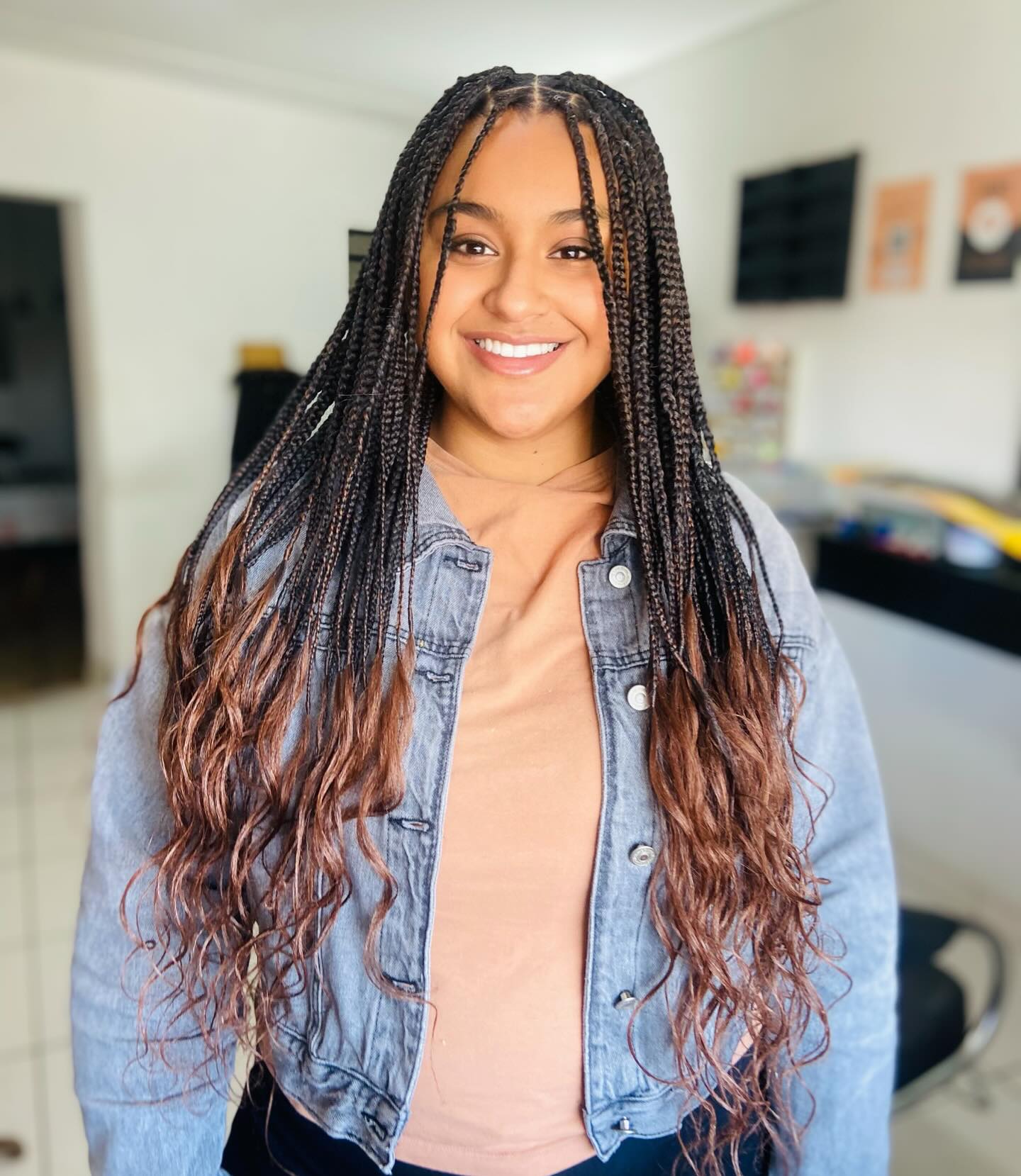 Long Dual-Toned Box Braids with Natural Curls