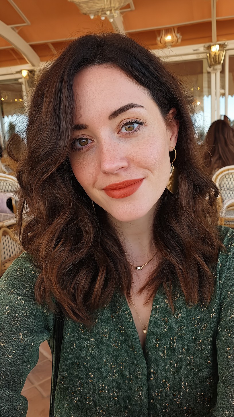 Lustrous Chestnut Waves with Soft Fringe