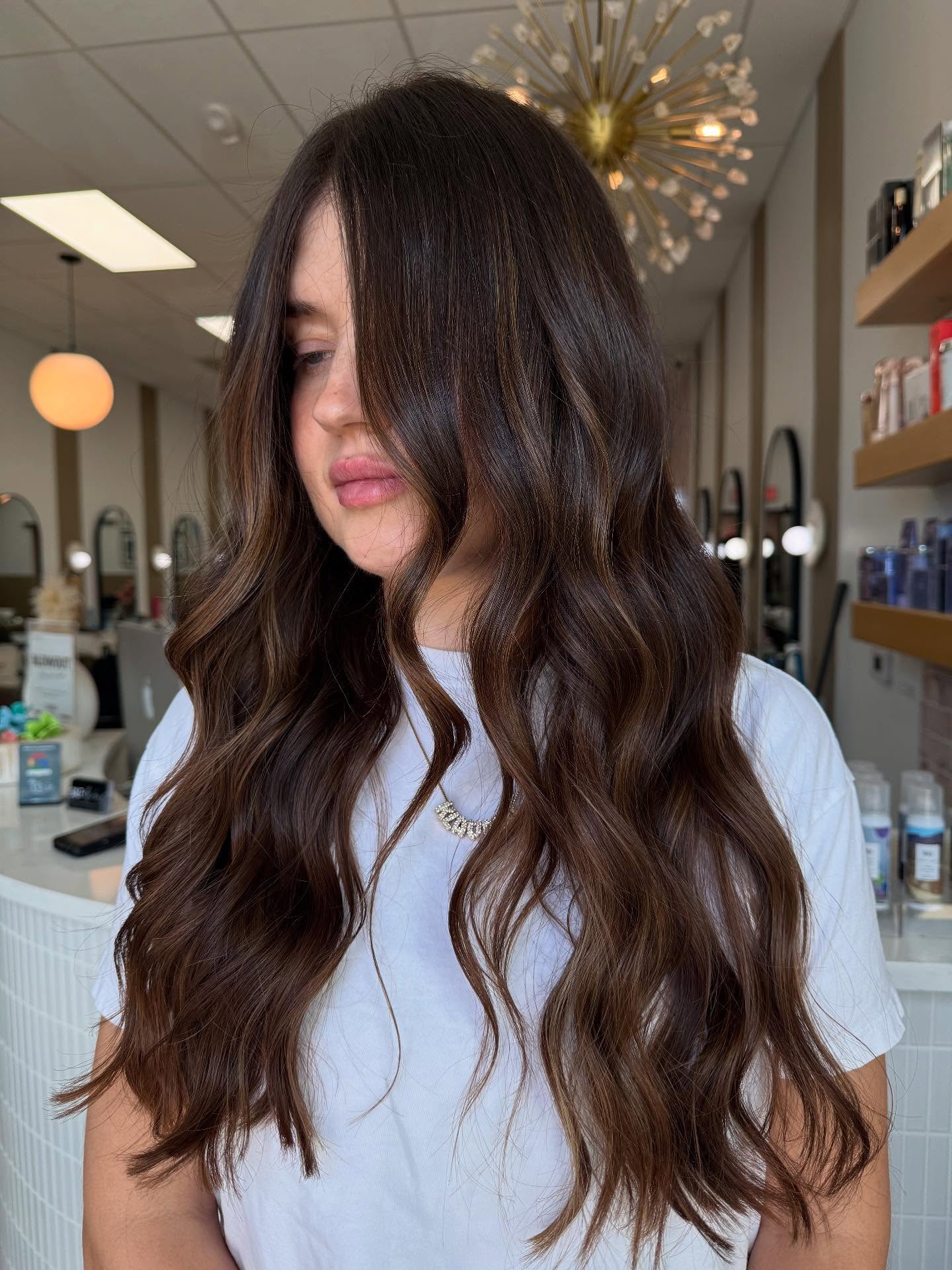 Luxurious Deep Brunette with Soft Highlighted Waves