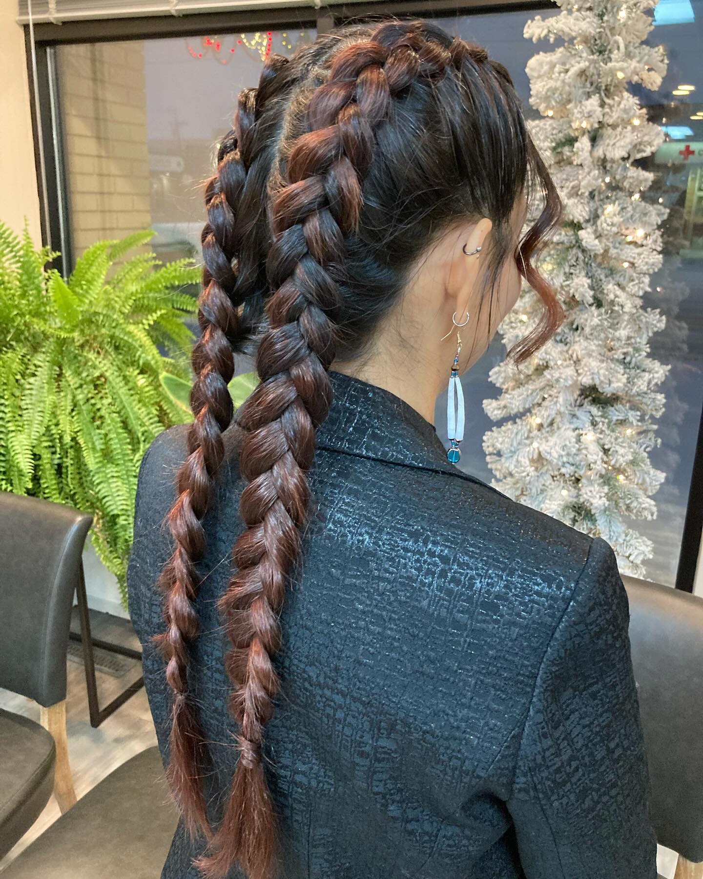 Majestic Deep Auburn Twin Braids with Intricate Weave