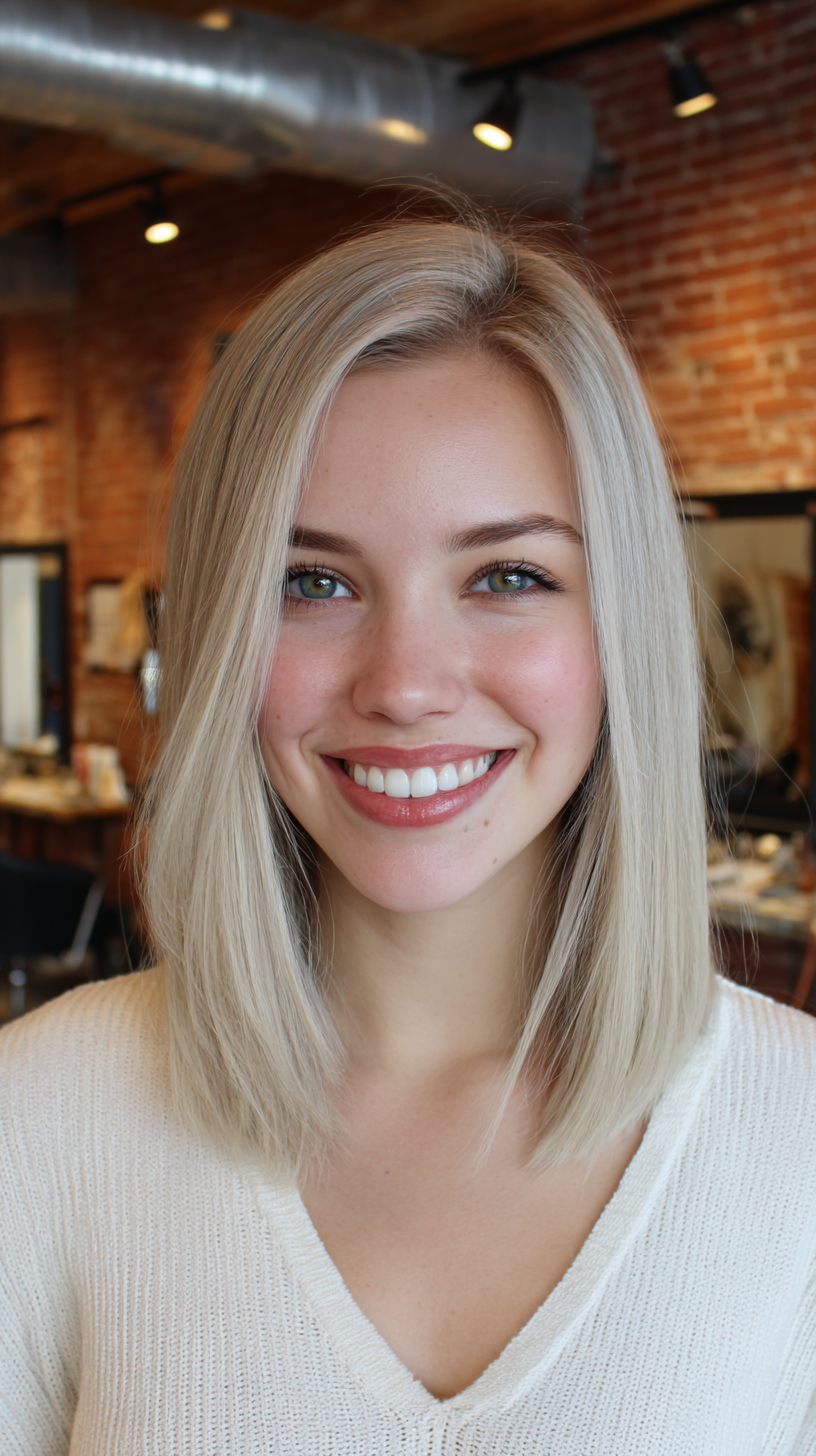 Modern Long Bob with Bright Platinum Finish