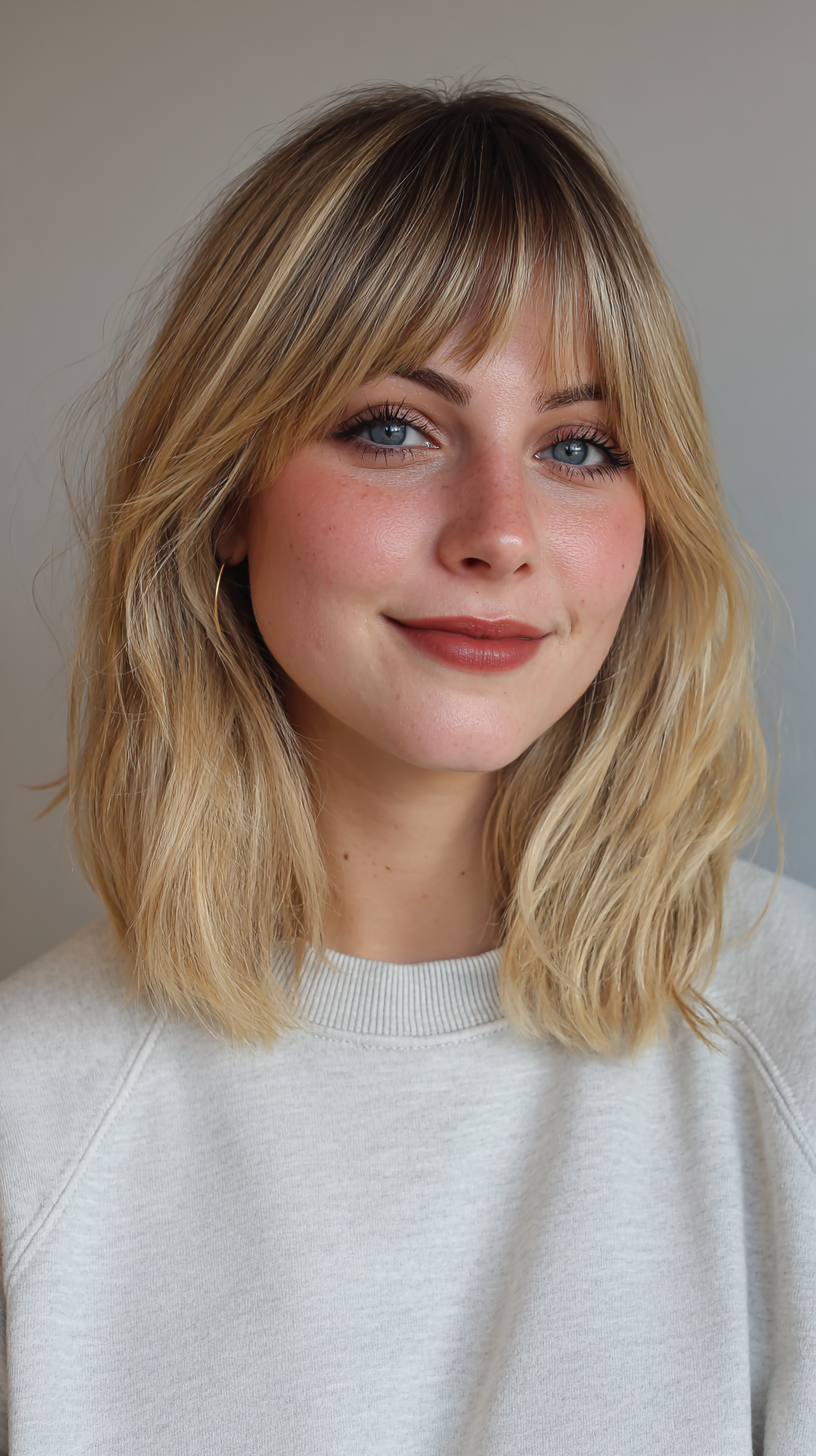Playful Textured Long Bob with Soft Bangs