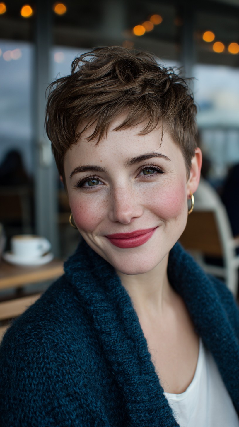 Playful Whimsical Short Pixie with Natural Waves