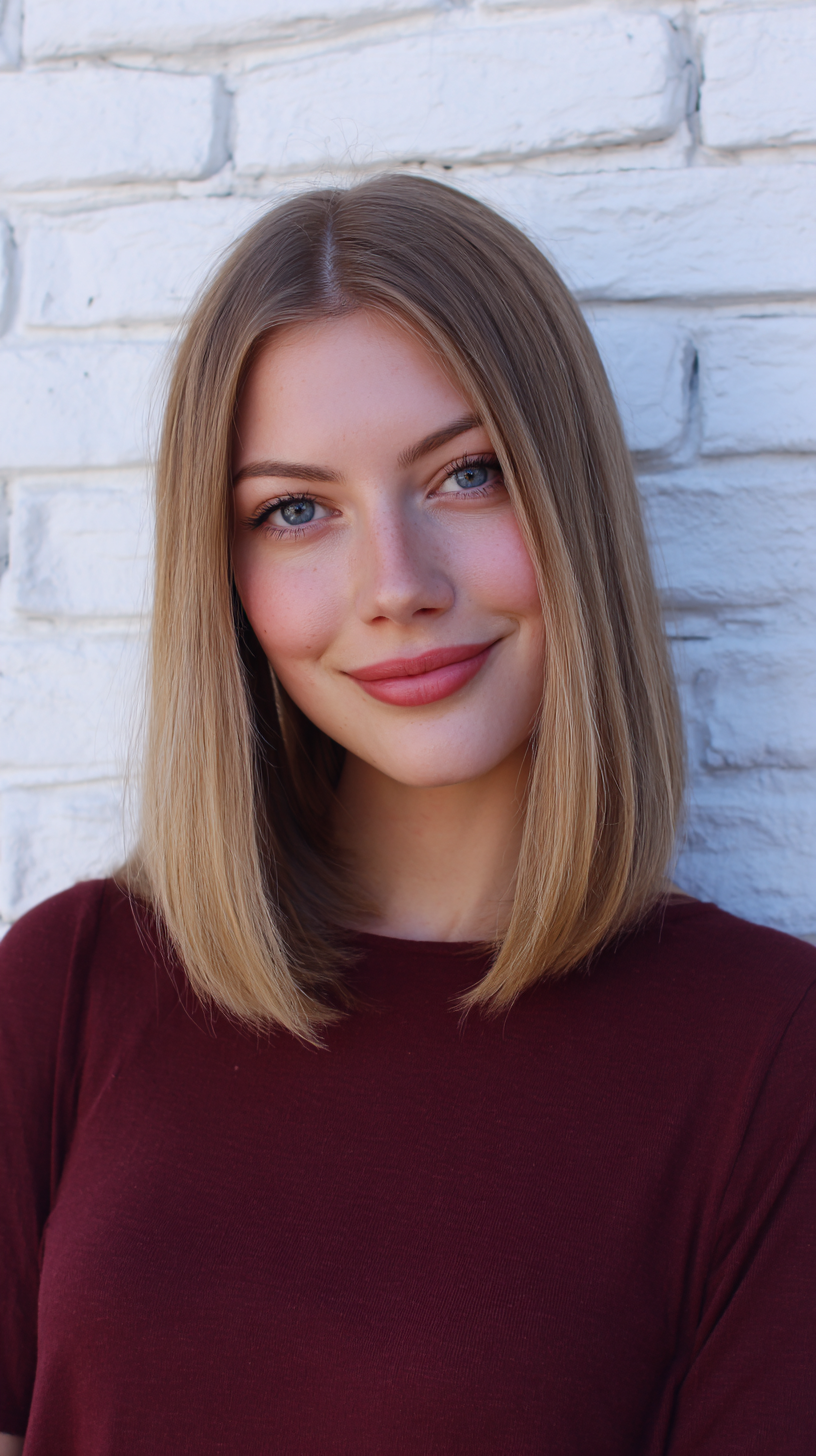 Polished Long Bob with Soft Blonde Highlights