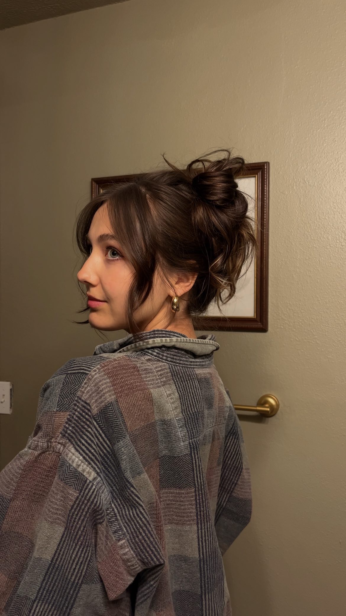 Rustic Tousled Updo with Wispy Bangs