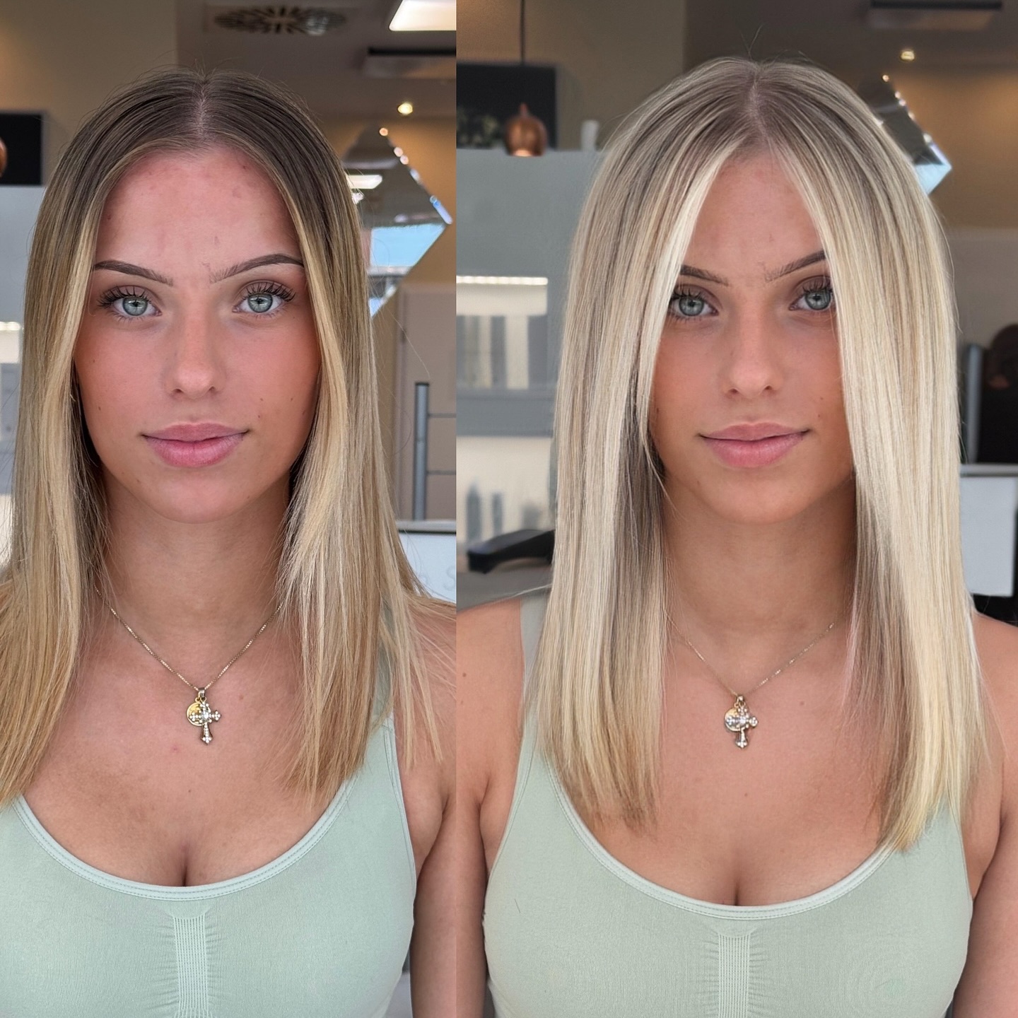 Sleek Ash-Blonde Straight Cut with Soft Face-Framing Layers